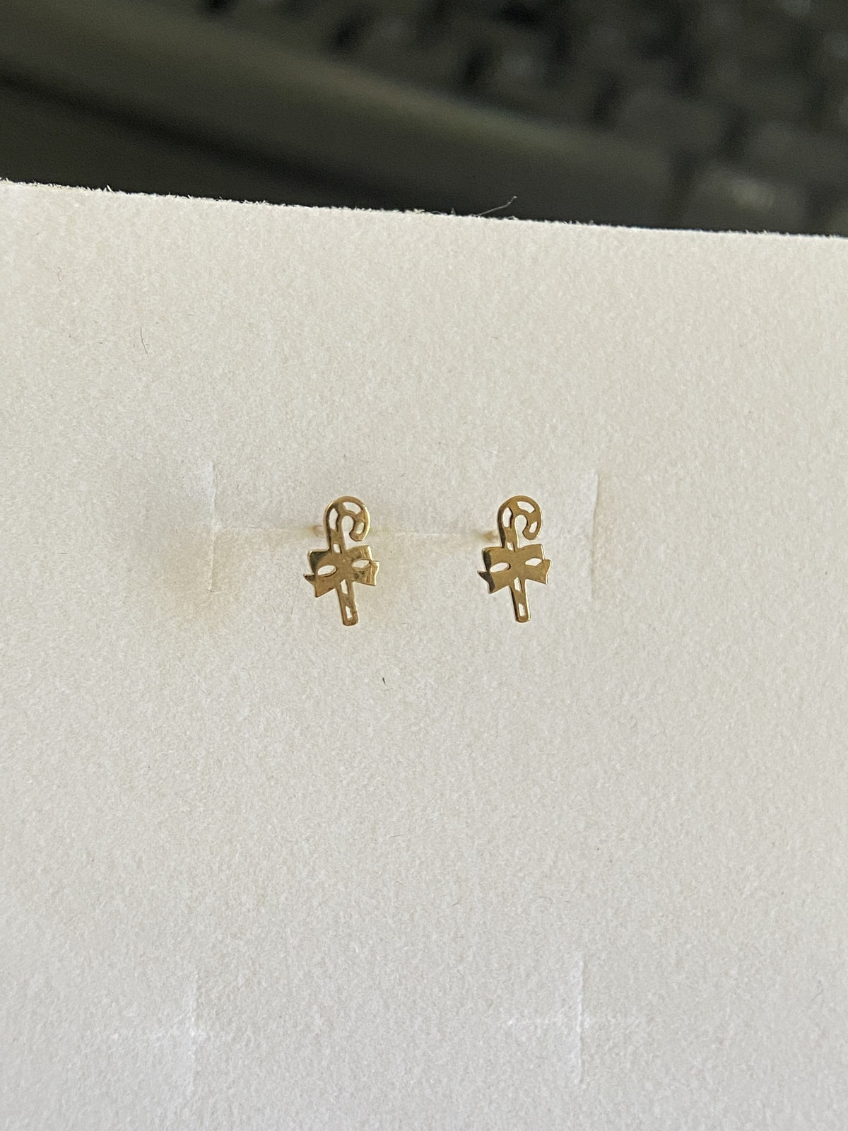Actual product photo of 14K Solid Gold Abstract Script Stud Earrings, reference view 1
