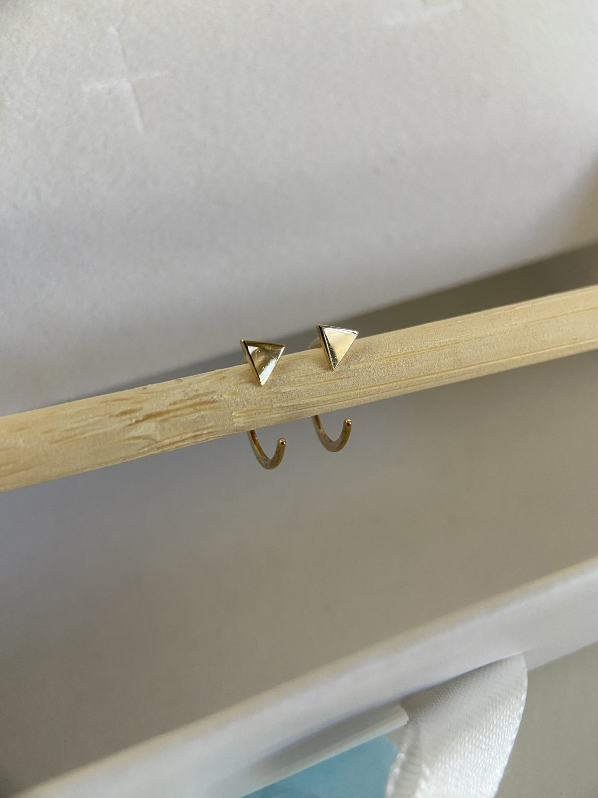 Actual product photo of 14K Solid Gold Arrow Hoop Stud Earrings, reference view 1