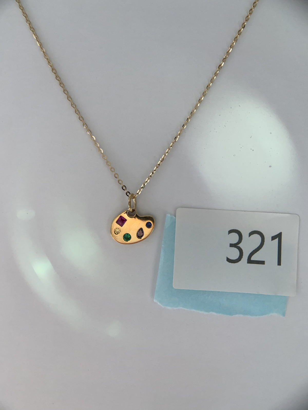 Actual product photo of 14K Solid Gold Artist Palette Pendant, reference view 1