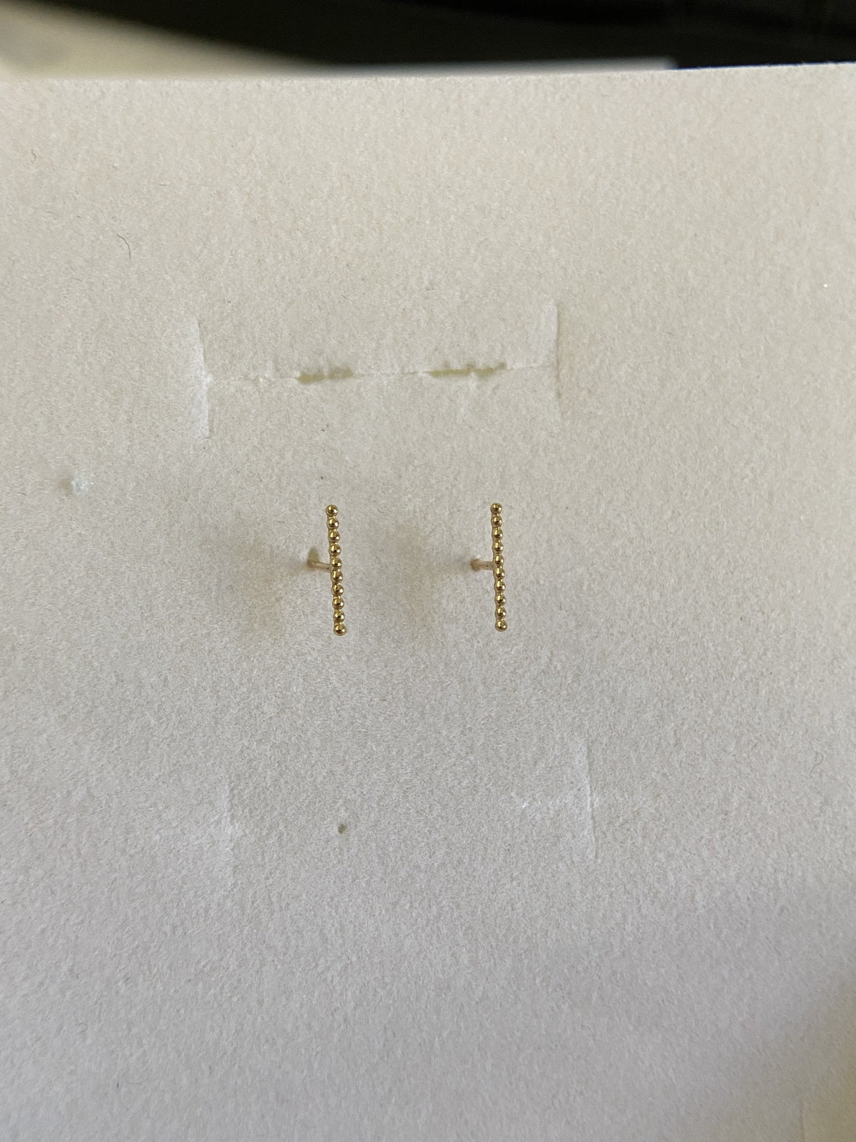 Actual product photo of 14K Solid Gold Beaded Bar Stud Earrings, reference view 1
