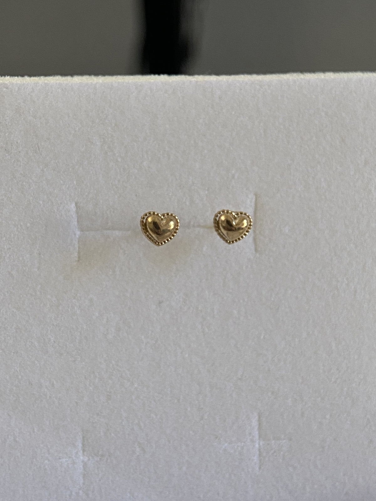 Actual product photo of 14K Solid Gold Beaded Heart Stud Earrings, reference view 1