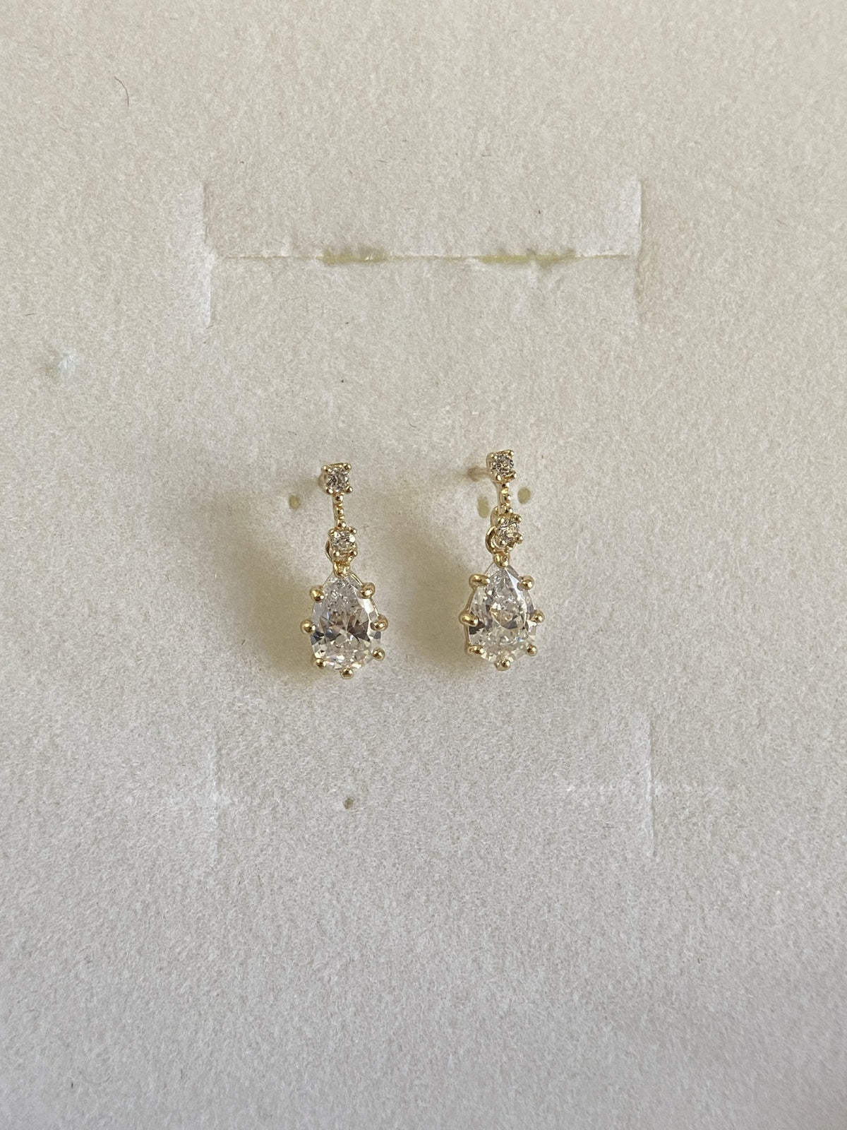 Actual product photo of 14K Solid Gold Bezel Teardrop Drop Stud Earrings, reference view 1