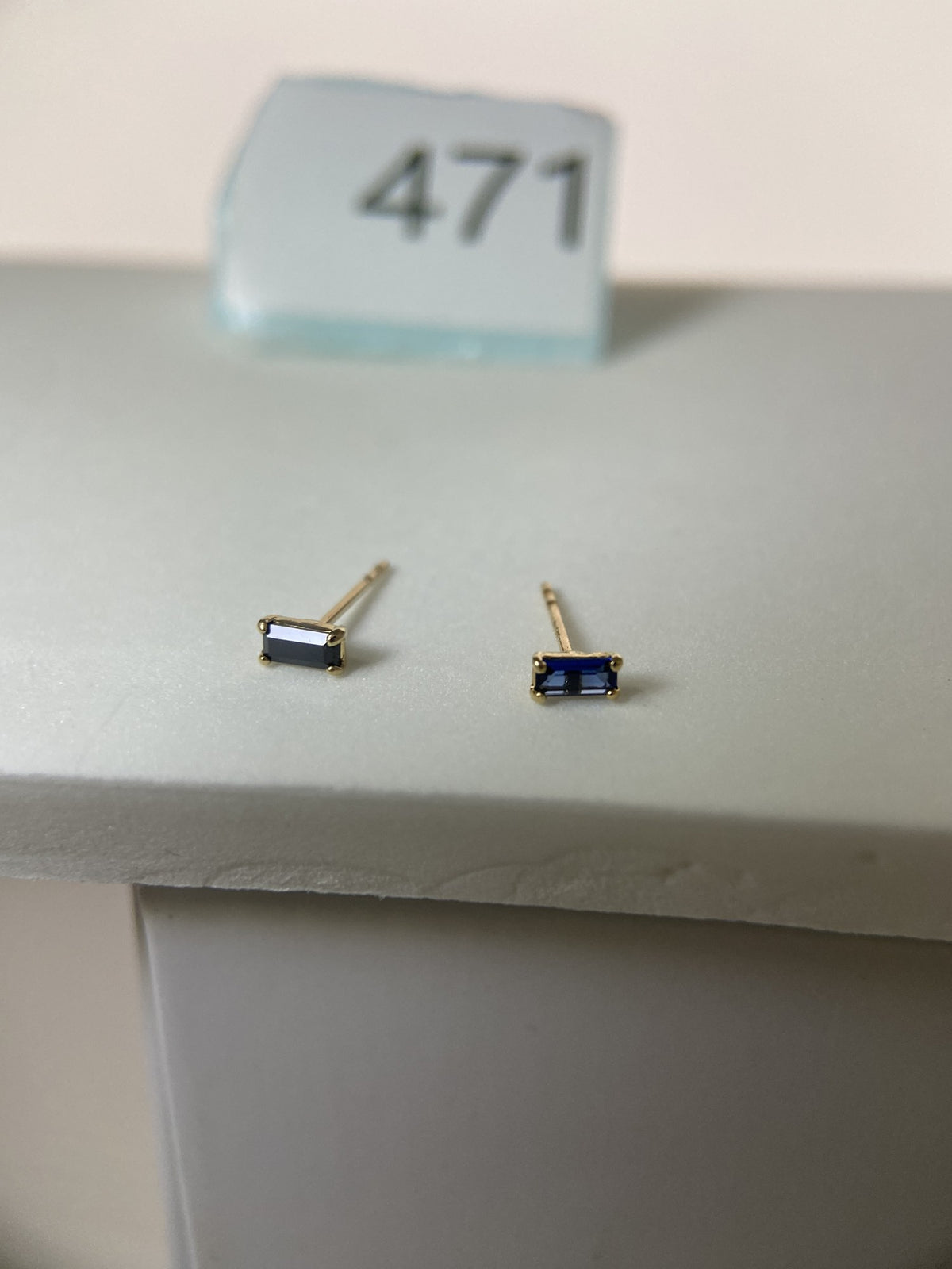 Actual product photo of 14K Solid Gold Black Emerald Cut Stud Earrings, reference view 1
