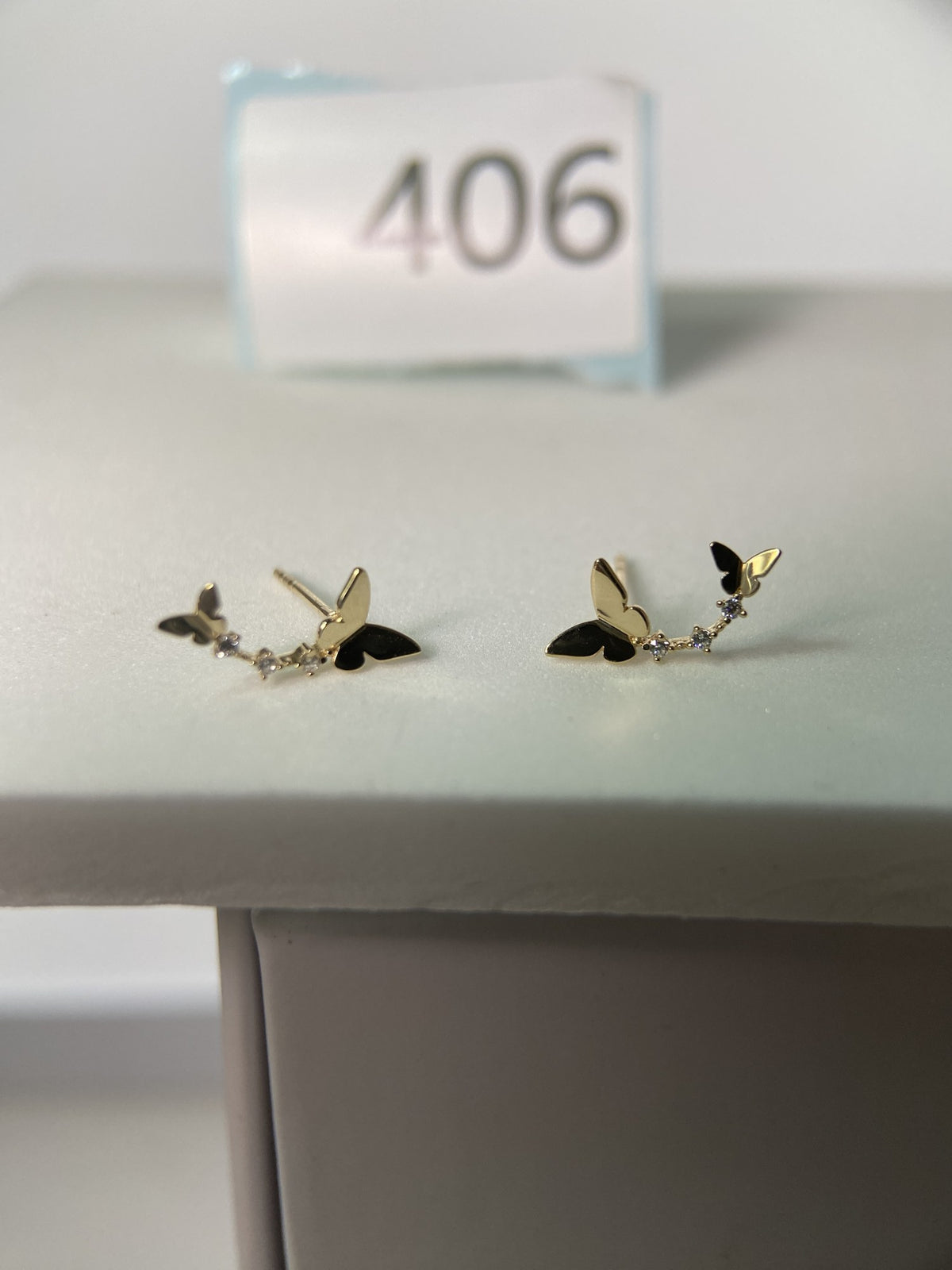 Actual product photo of 14K Solid Gold Butterfly Floral Climber Stud Earrings, reference view 1