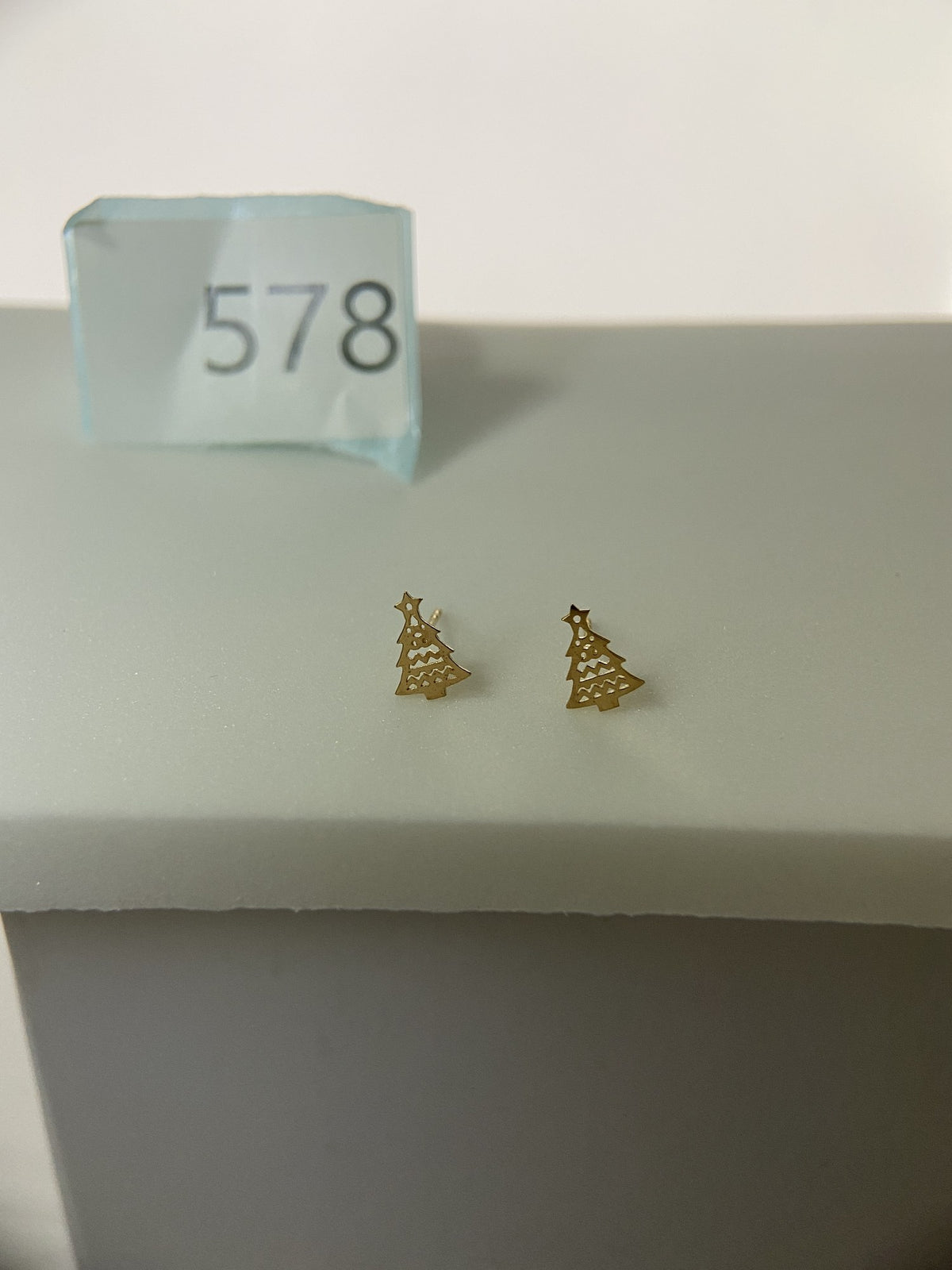 Actual product photo of 14K Solid Gold Christmas Tree Stud Earrings, reference view 1