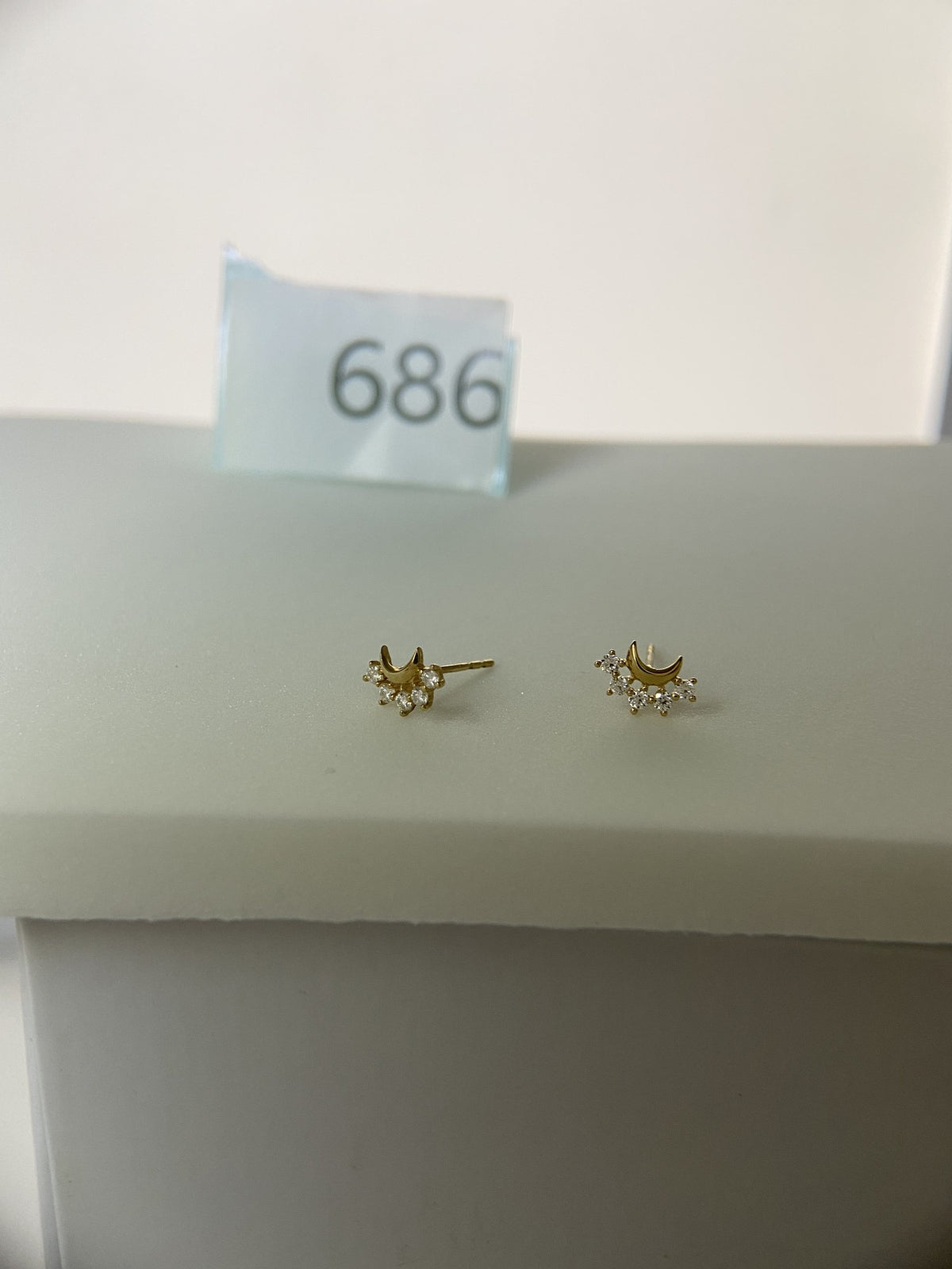 Actual product photo of 14K Solid Gold Crescent Crystal Cluster Stud Earrings, reference view 1