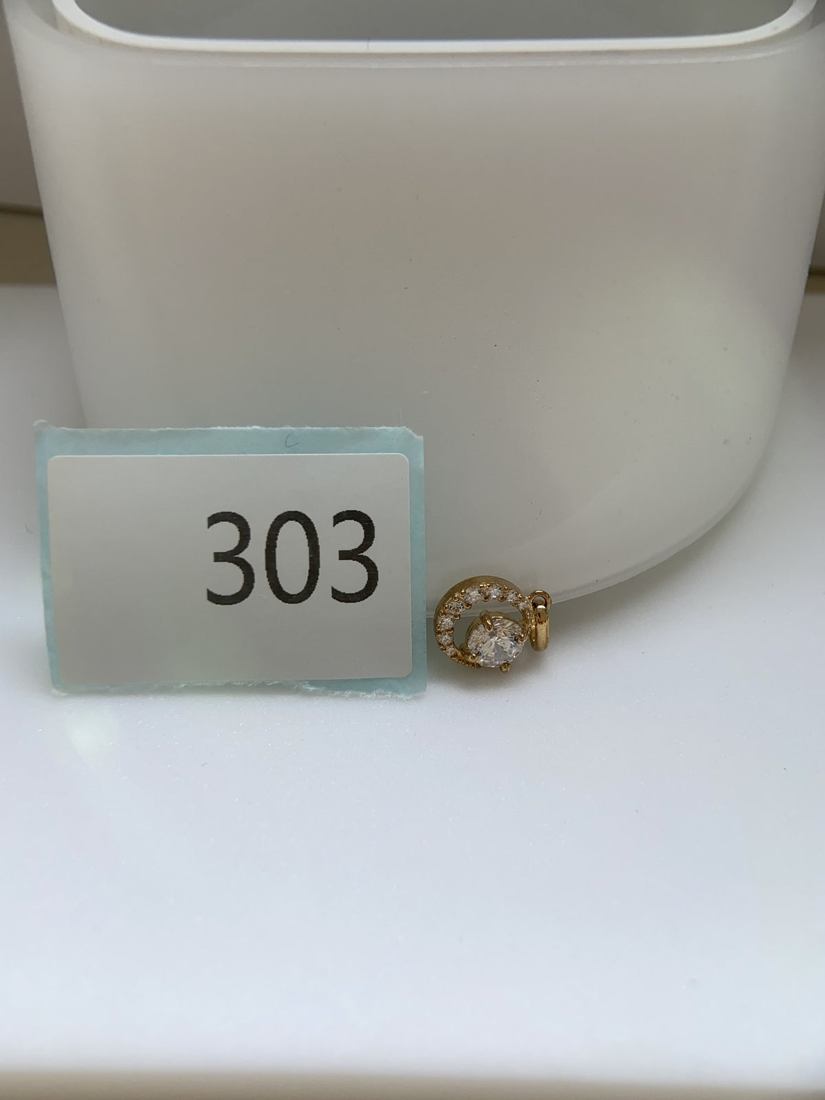 Actual product photo of 14K Solid Gold Crescent Halo Pendant, reference view 1