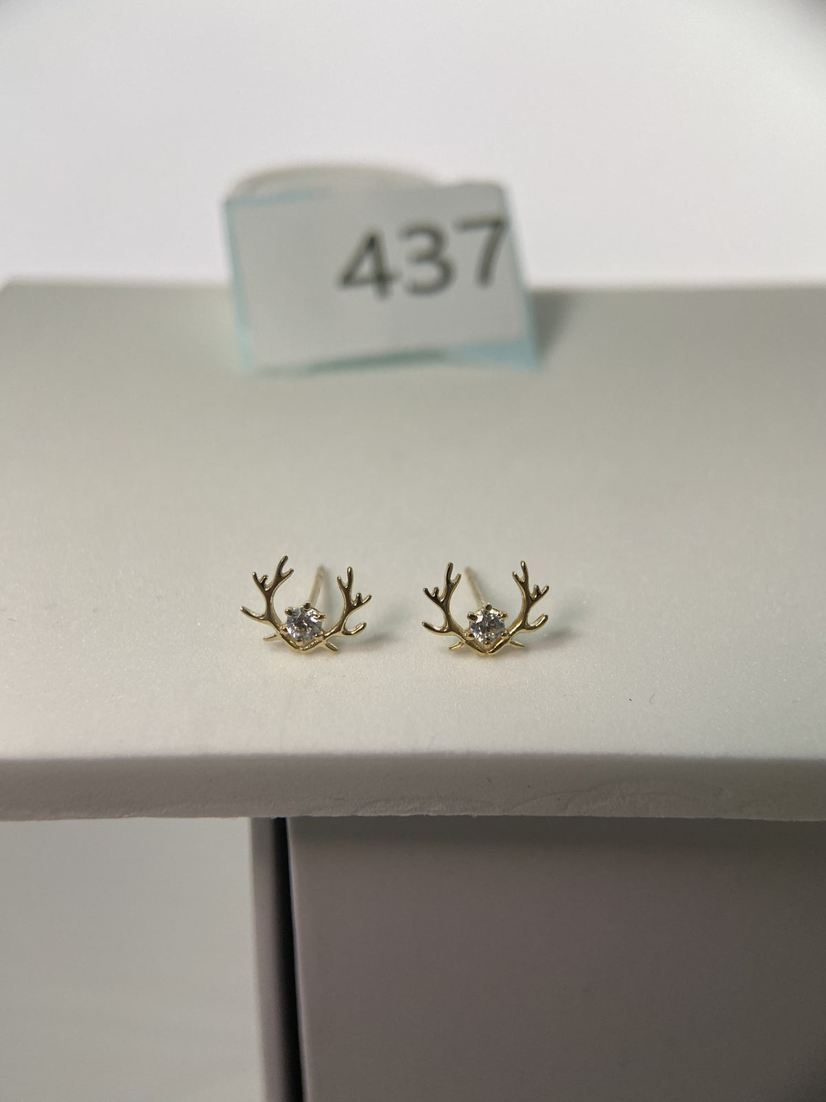 Actual product photo of 14K Solid Gold Crystal Antler Stud Earrings, reference view 1
