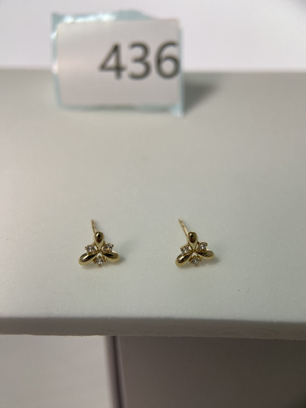 Actual product photo of 14K Solid Gold Crystal Bee Stud Earrings, reference view 1