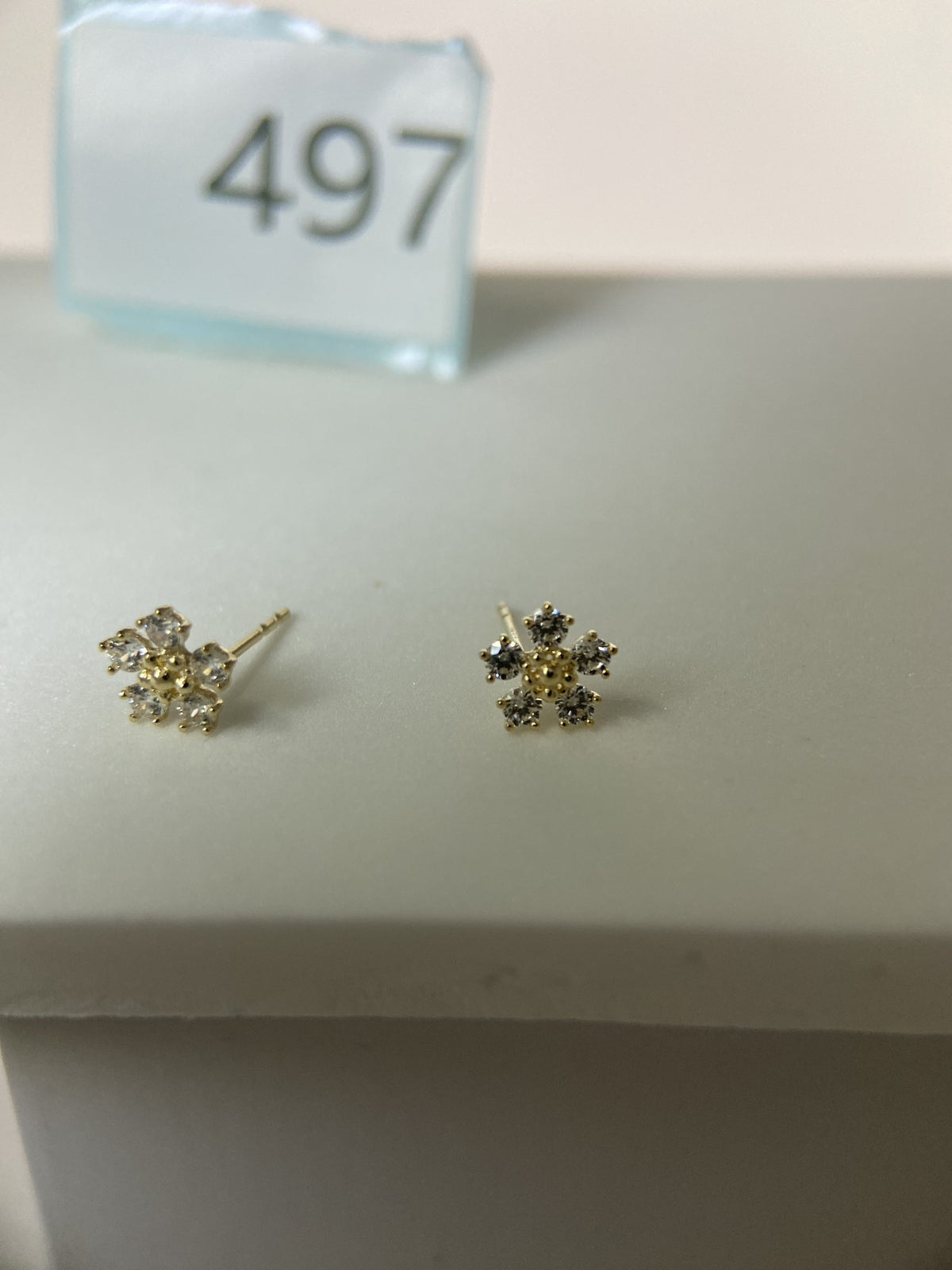 Actual product photo of 14K Solid Gold Crystal Daisy Stud Earrings, reference view 1