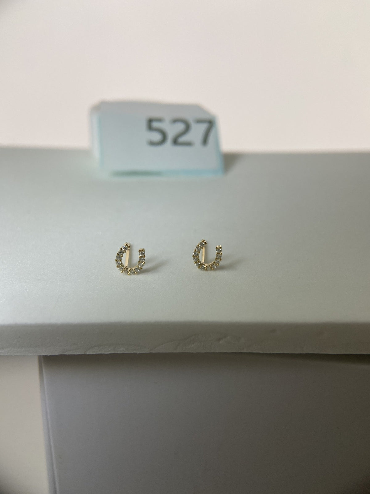 Actual product photo of 14K Solid Gold Crystal Horseshoe Stud Earrings, reference view 1