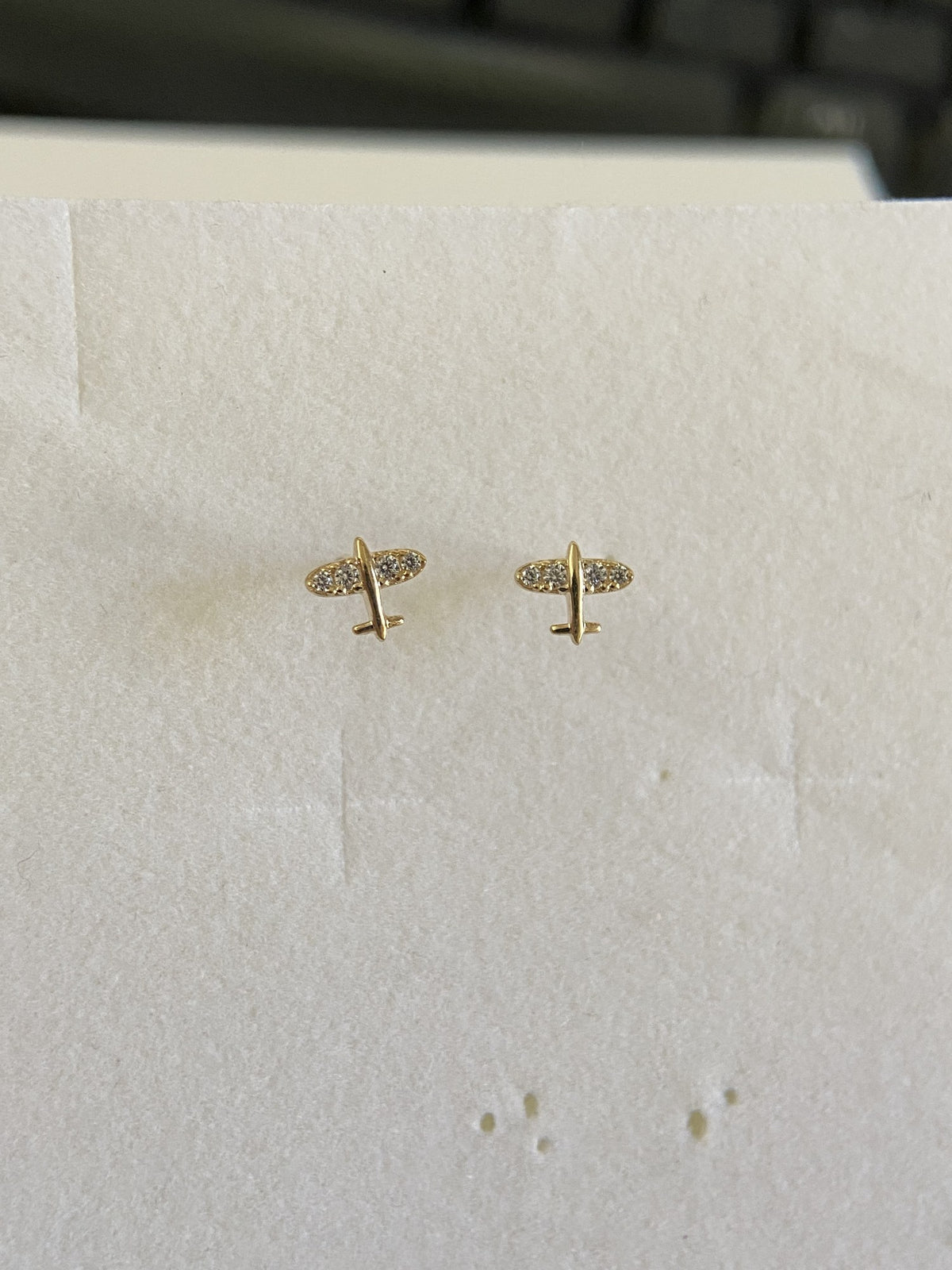 Actual product photo of 14K Solid Gold Crystal Saturn Stud Earrings, reference view 1