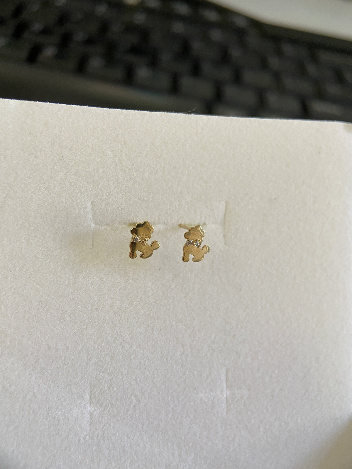 Actual product photo of 14K Solid Gold Crystal Teddy Bear Stud Earrings, reference view 1