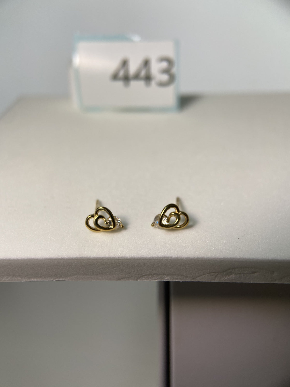 Actual product photo of 14K Solid Gold Double Heart Stud Earrings, reference view 1