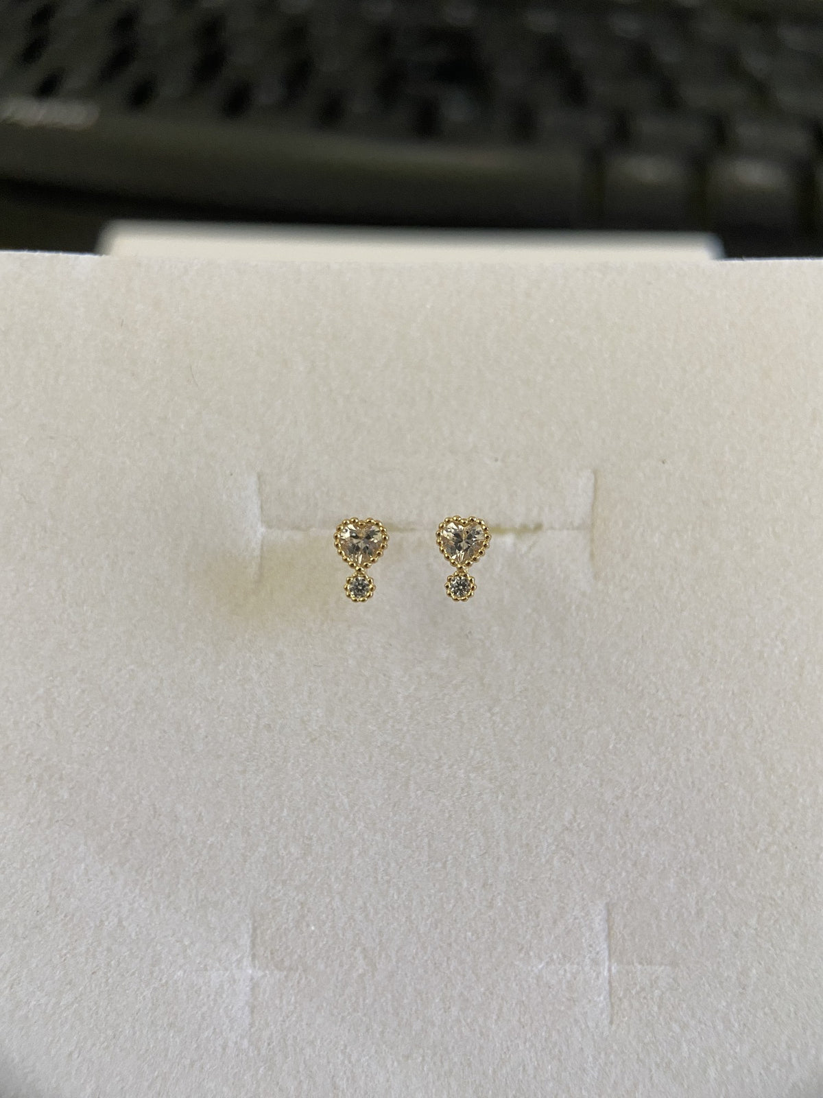 Actual product photo of 14K Solid Gold Double Stone Stud Earrings, reference view 1
