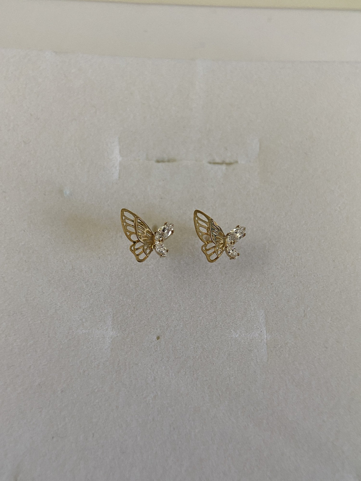 Actual product photo of 14K Solid Gold Filigree Butterfly Stud Earrings, reference view 1