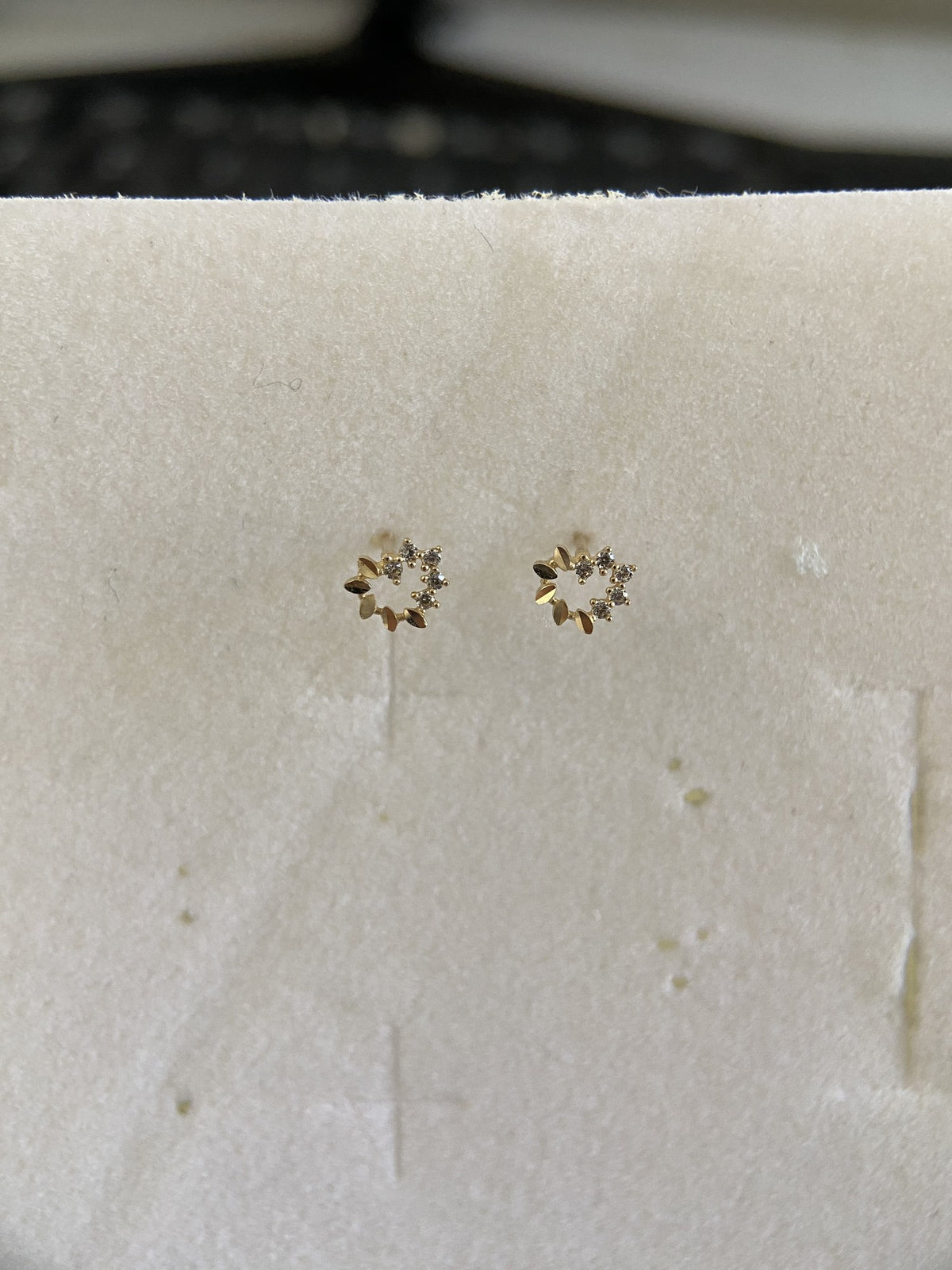 Actual product photo of 14K Solid Gold Floral Sprig Stud Earrings, reference view 1