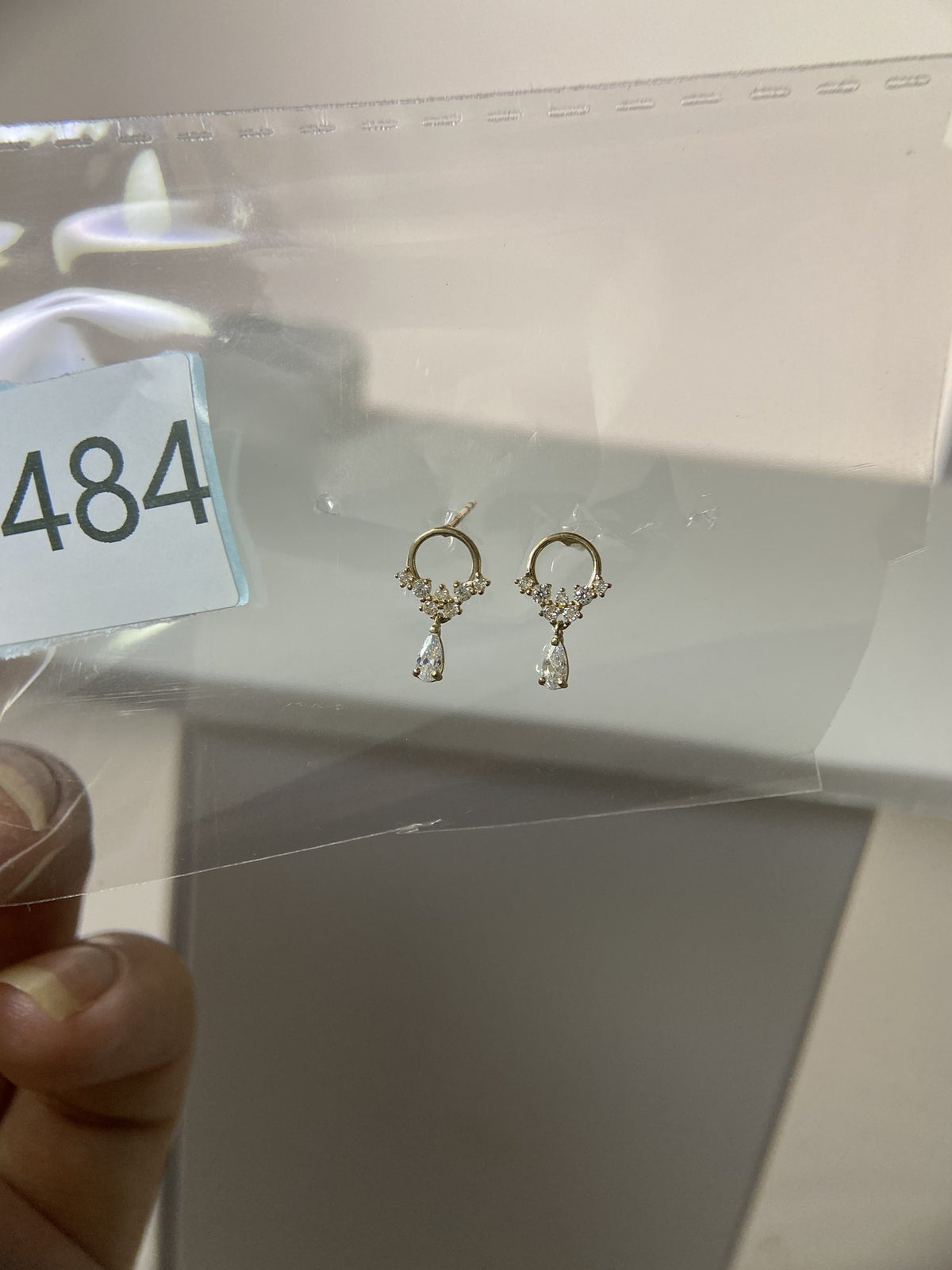 Actual product photo of 14K Solid Gold Floral Teardrop Drop Stud Earrings, reference view 1