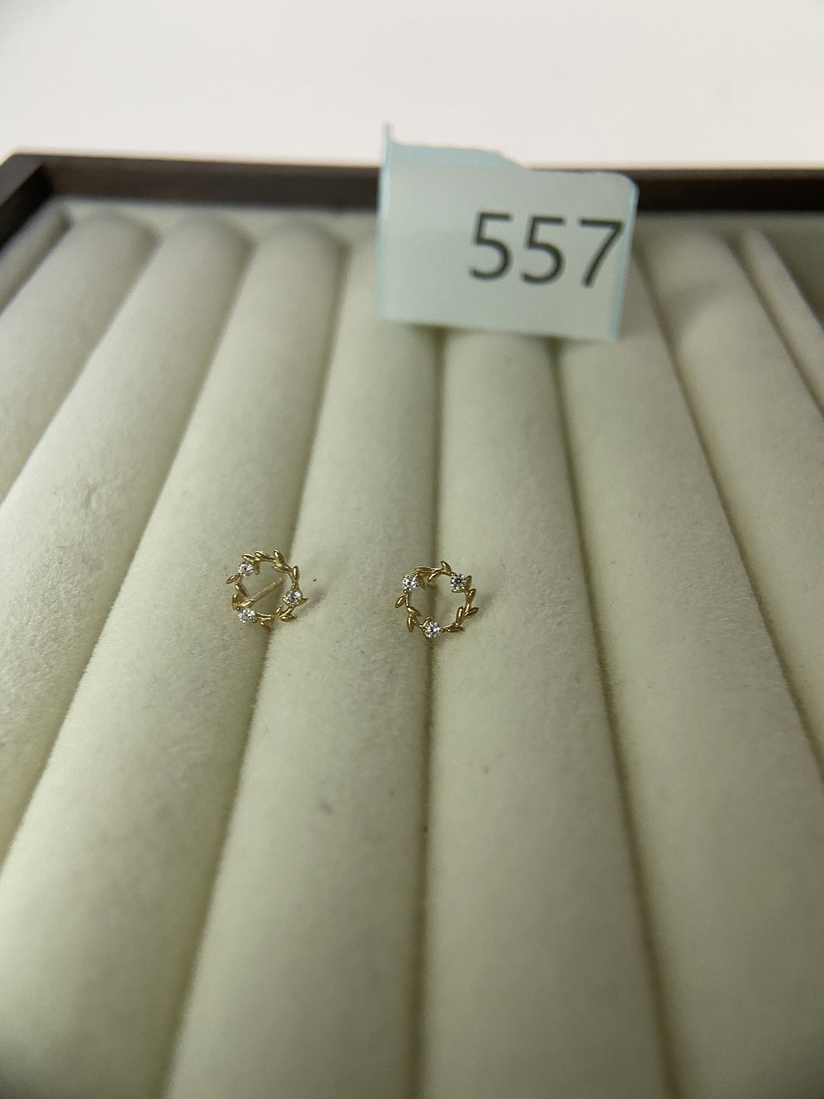 Actual product photo of 14K Solid Gold Floral Wreath Stud Earrings, reference view 1