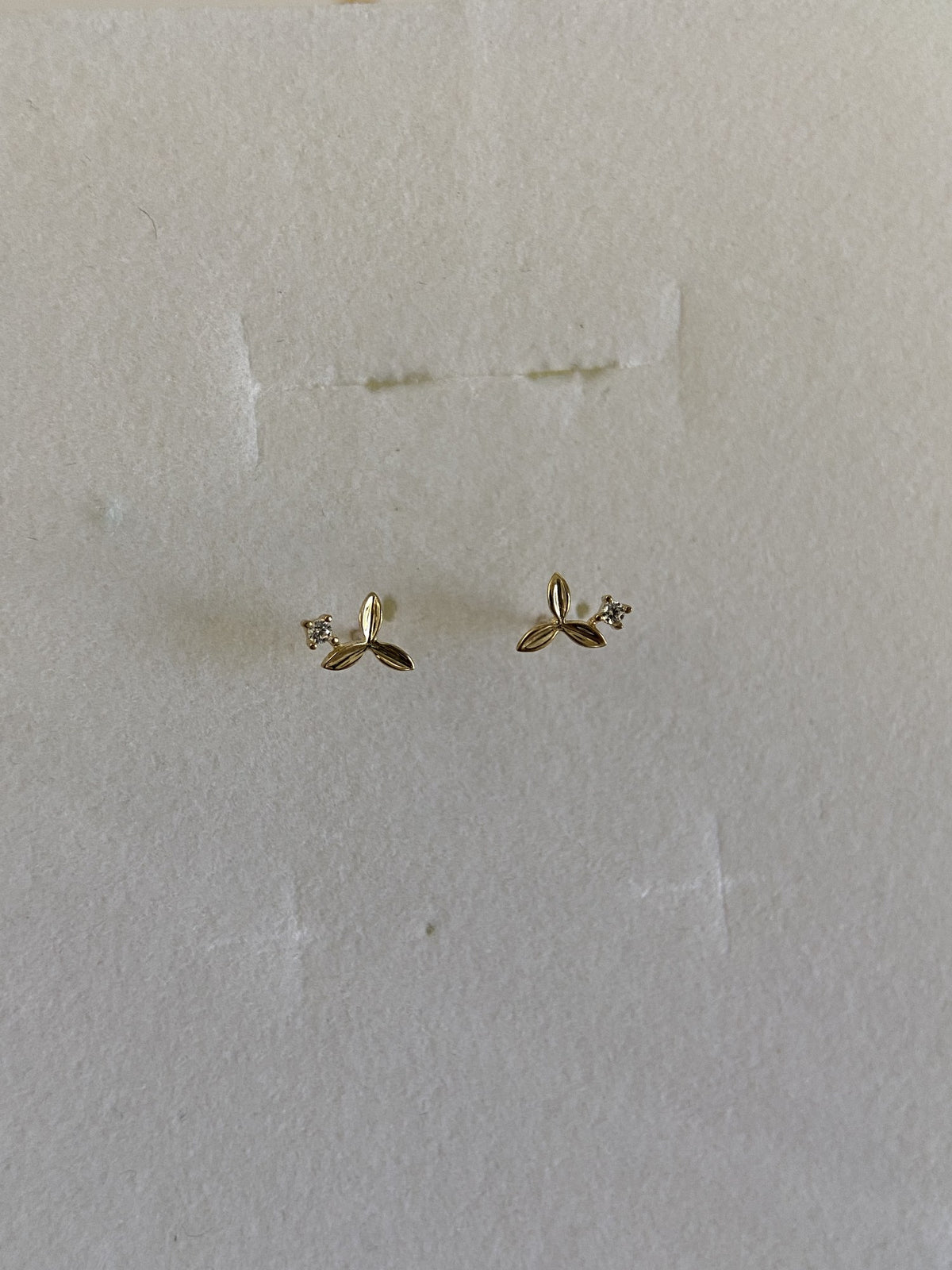 Actual product photo of 14K Solid Gold Flower Sprig Stud Earrings, reference view 1