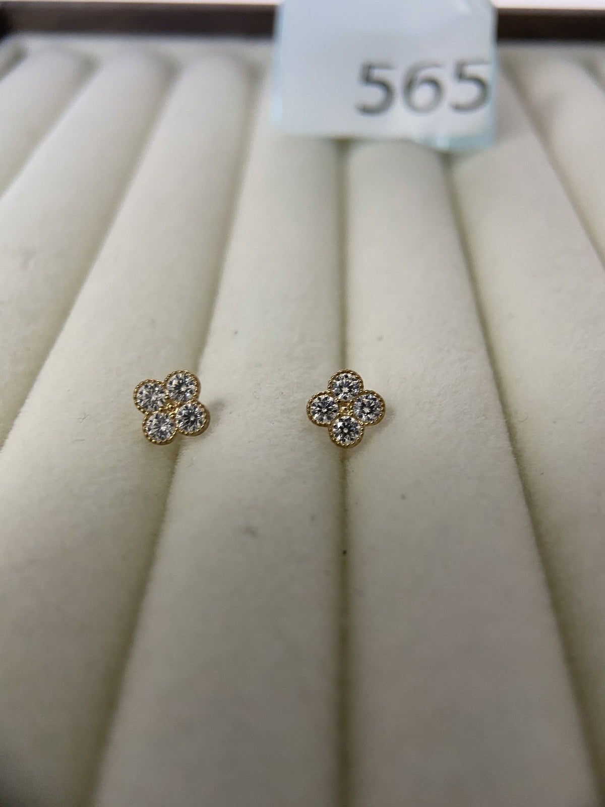 Actual product photo of 14K Solid Gold Four Leaf Clover Stud Earrings, reference view 1