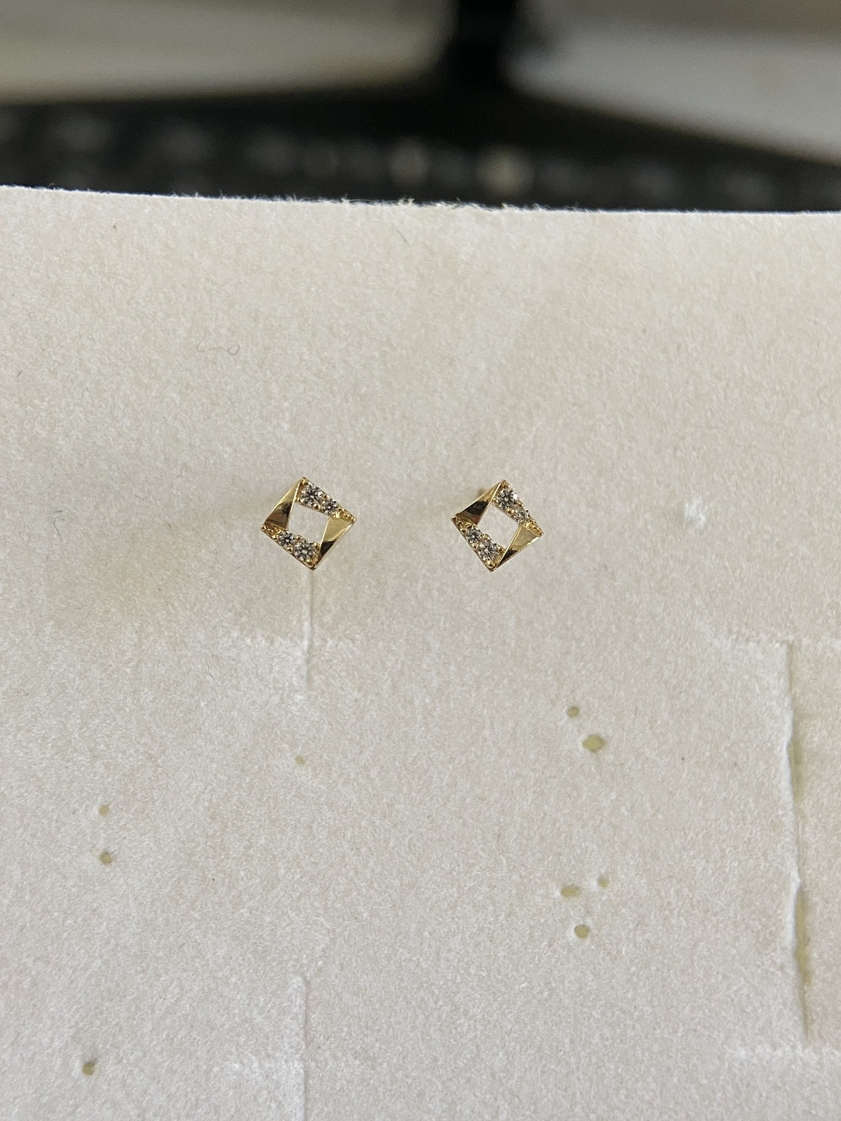 Actual product photo of 14K Solid Gold Geometric Crystal Square Stud Earrings, reference view 1