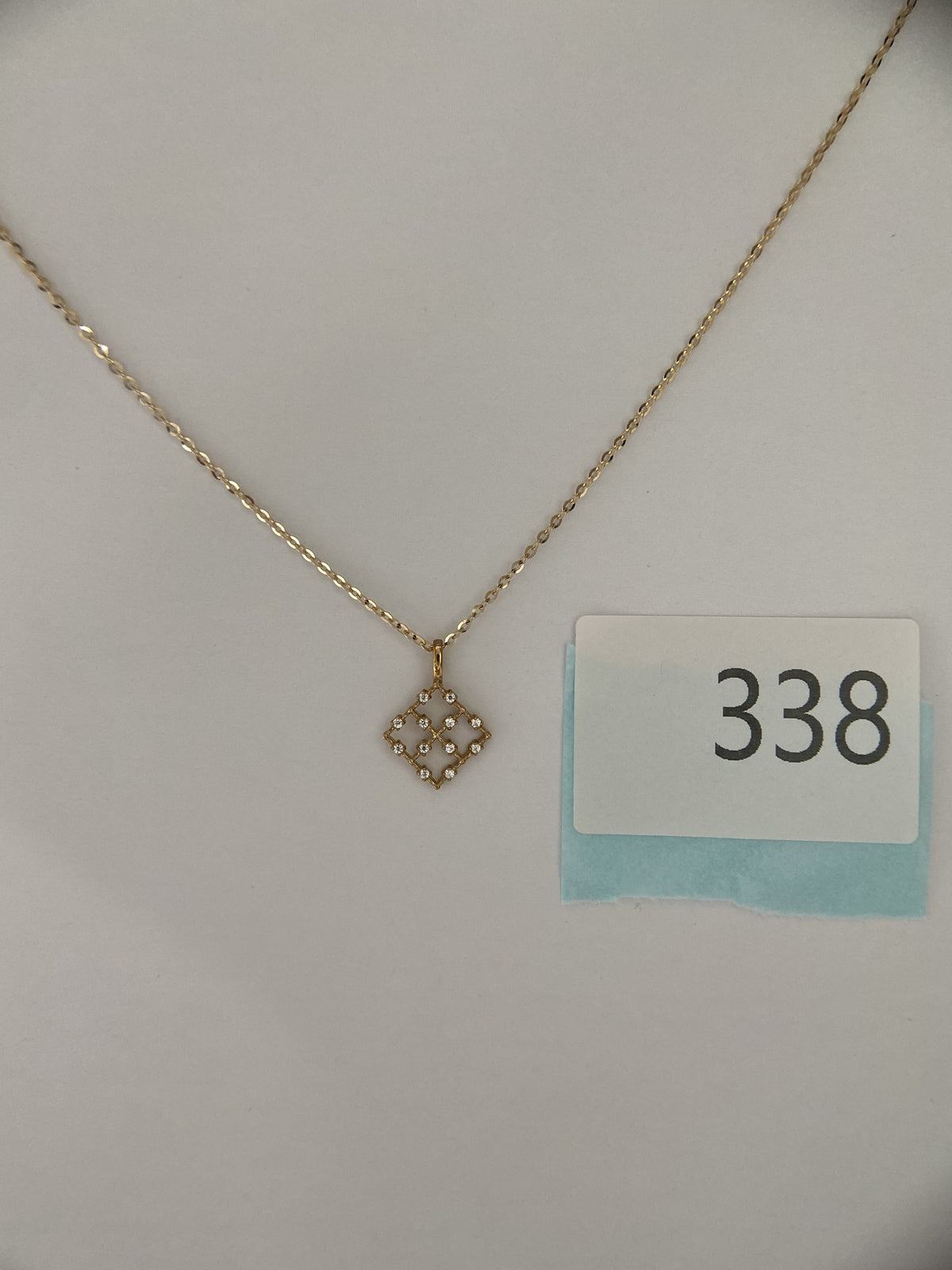 Actual product photo of 14K Solid Gold Geometric Lattice Pendant, reference view 2