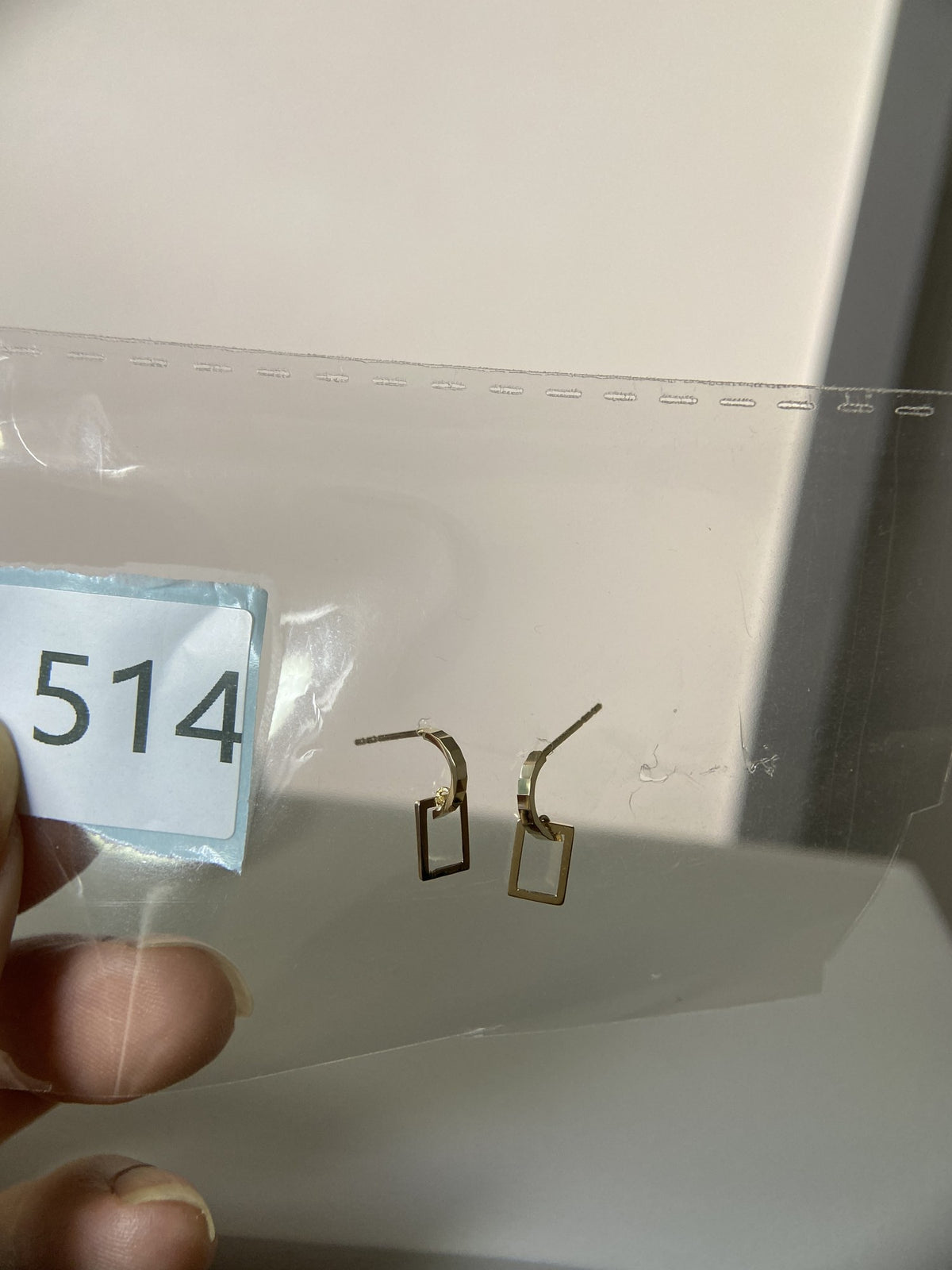 Actual product photo of 14K Solid Gold Geometric Rectangle Drop Stud Earrings, reference view 1