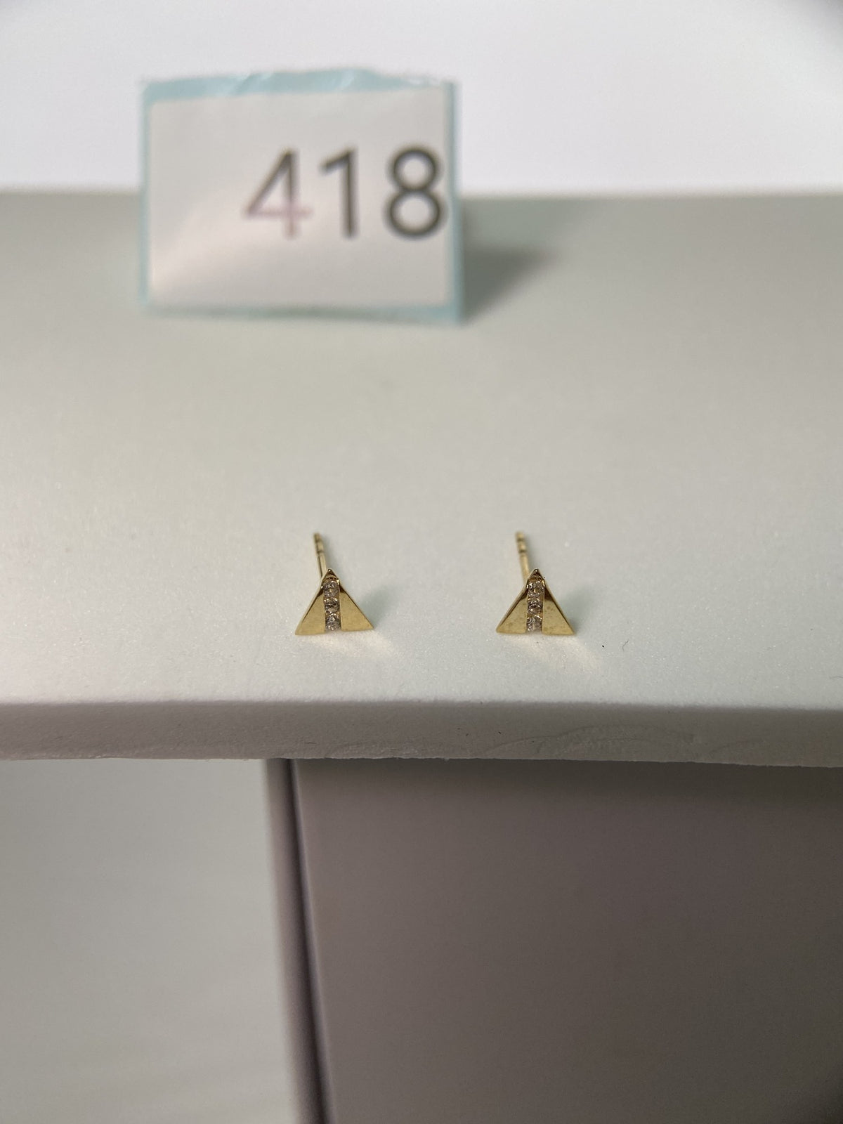 Actual product photo of 14K Solid Gold Geometric Triangle Stud Earrings, reference view 1