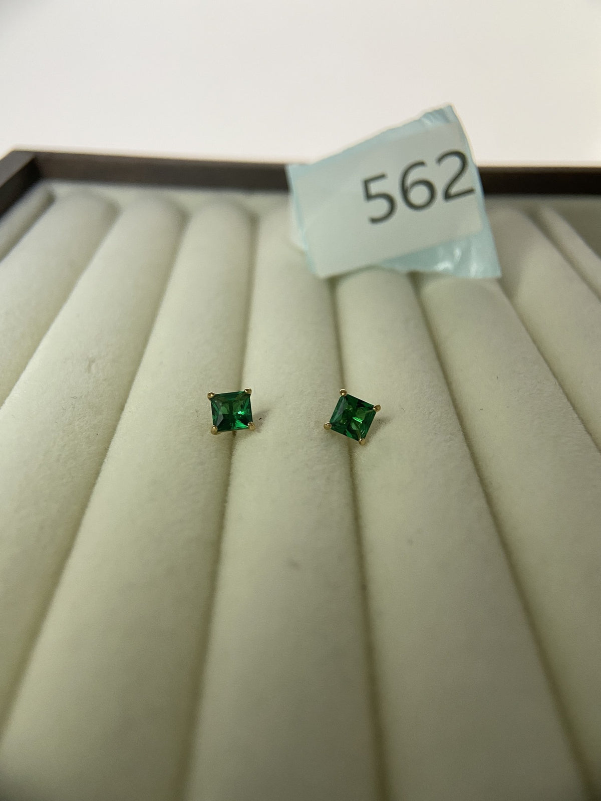 Actual product photo of 14K Solid Gold Green Princess Cut Stud Earrings, reference view 1
