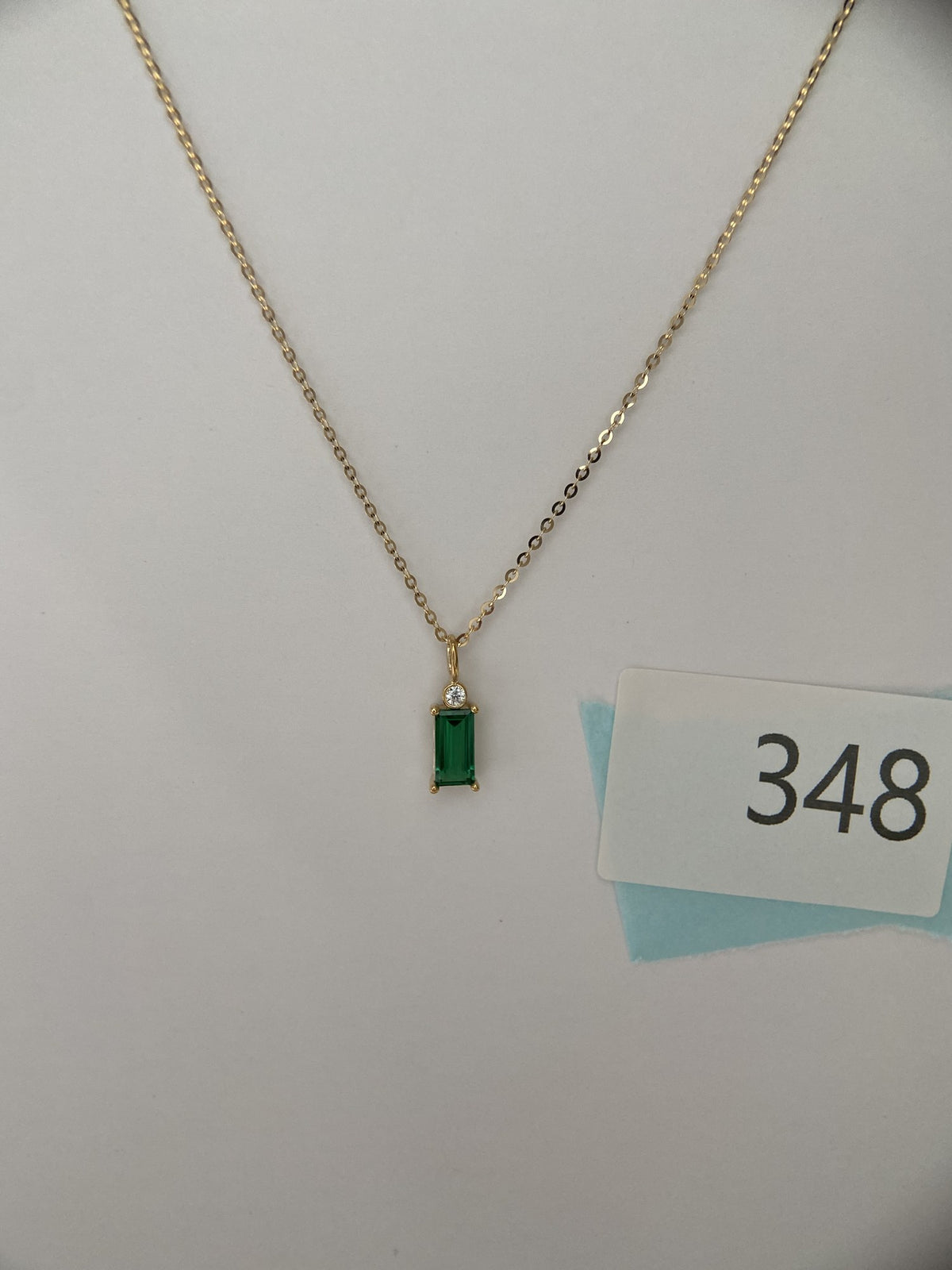 Actual product photo of 14K Solid Gold Green Rectangular Stone Pendant, reference view 2