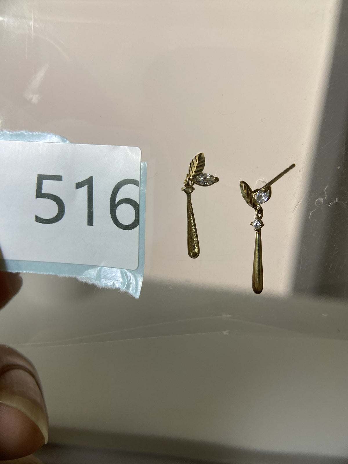 Actual product photo of 14K Solid Gold Leaf Teardrop Drop Stud Earrings, reference view 1
