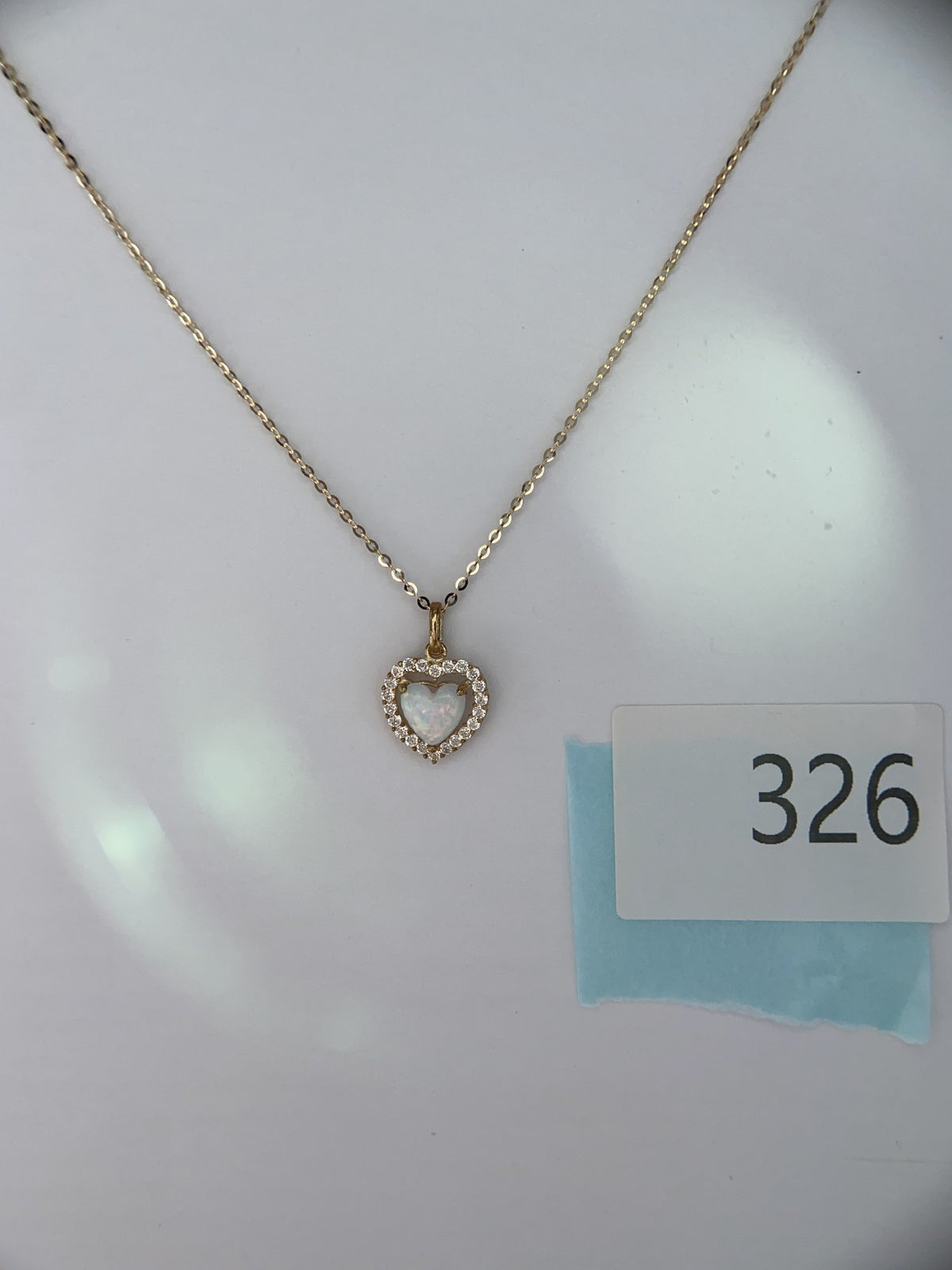 Actual product photo of 14K Solid Gold Opalescent Heart Halo Pendant, reference view 1