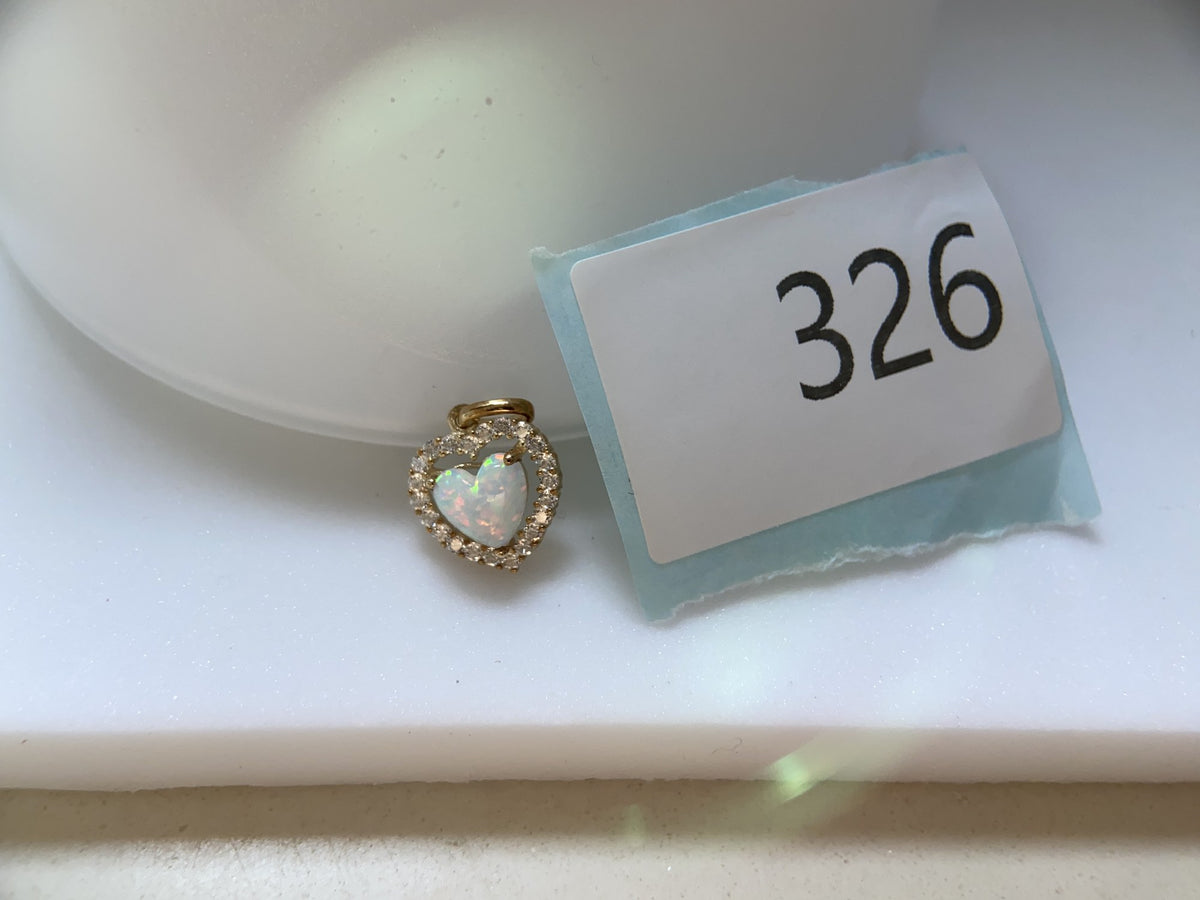 Actual product photo of 14K Solid Gold Opalescent Heart Halo Pendant, reference view 2