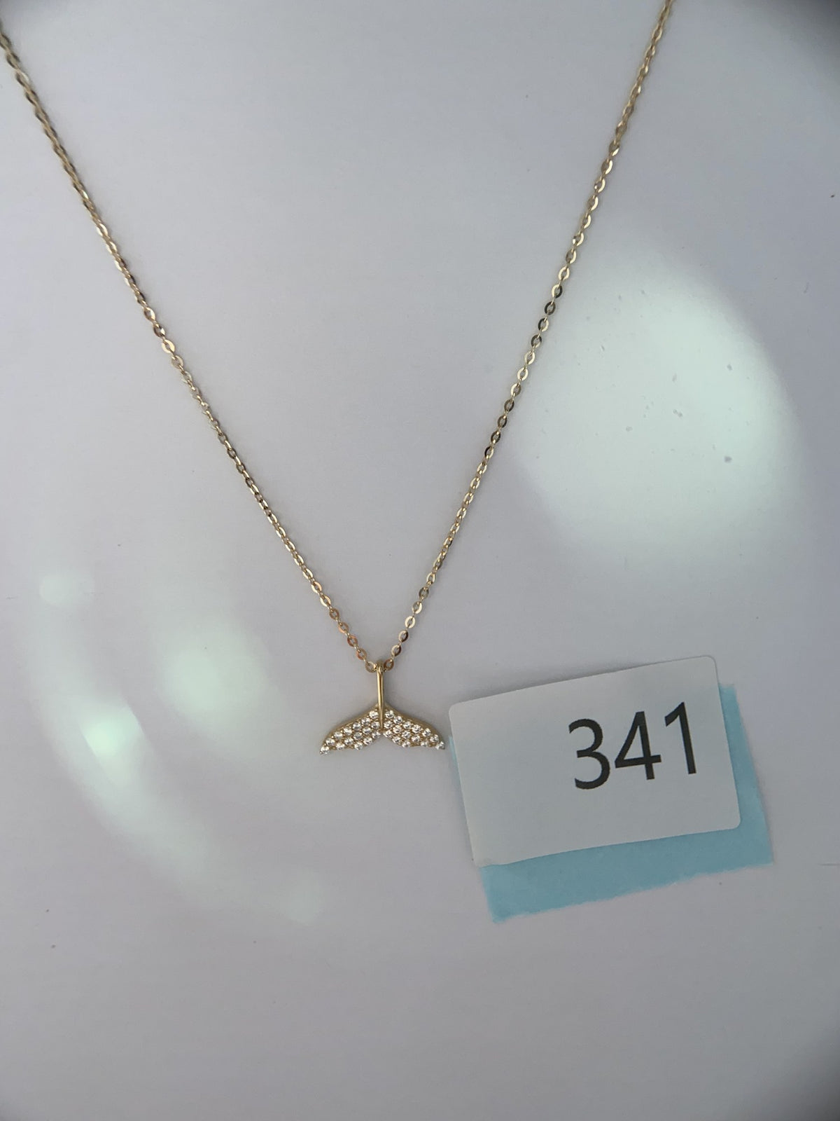 Actual product photo of 14K Solid Gold Pavé Whale Tail Pendant, reference view 1