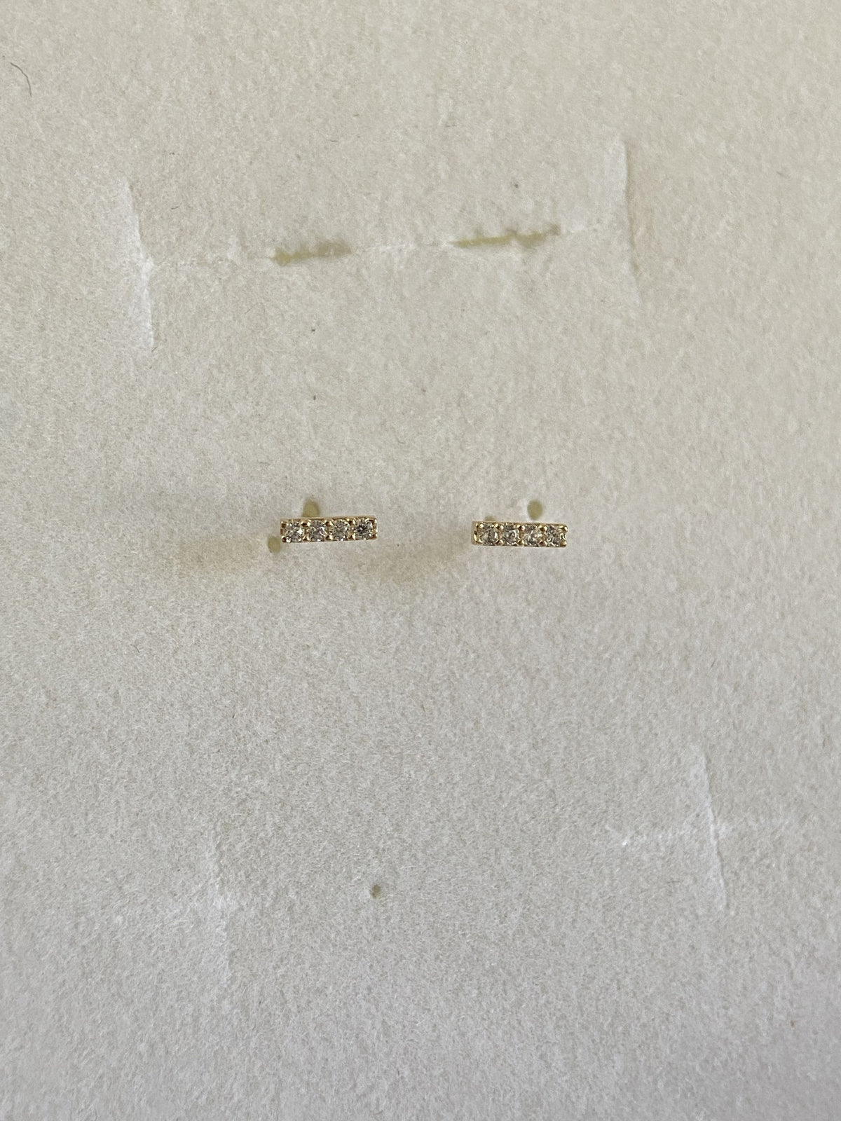 Actual product photo of 14K Solid Gold Pave Bar Stud Earrings, reference view 1