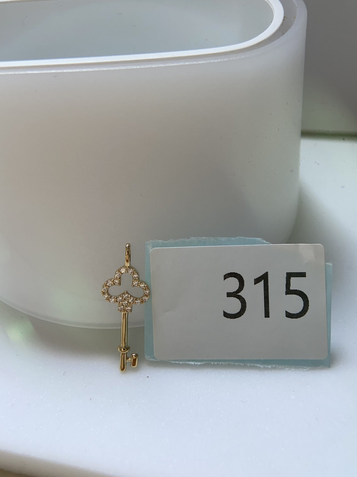 Actual product photo of 14K Solid Gold Pavé Clover Key Pendant, reference view 2