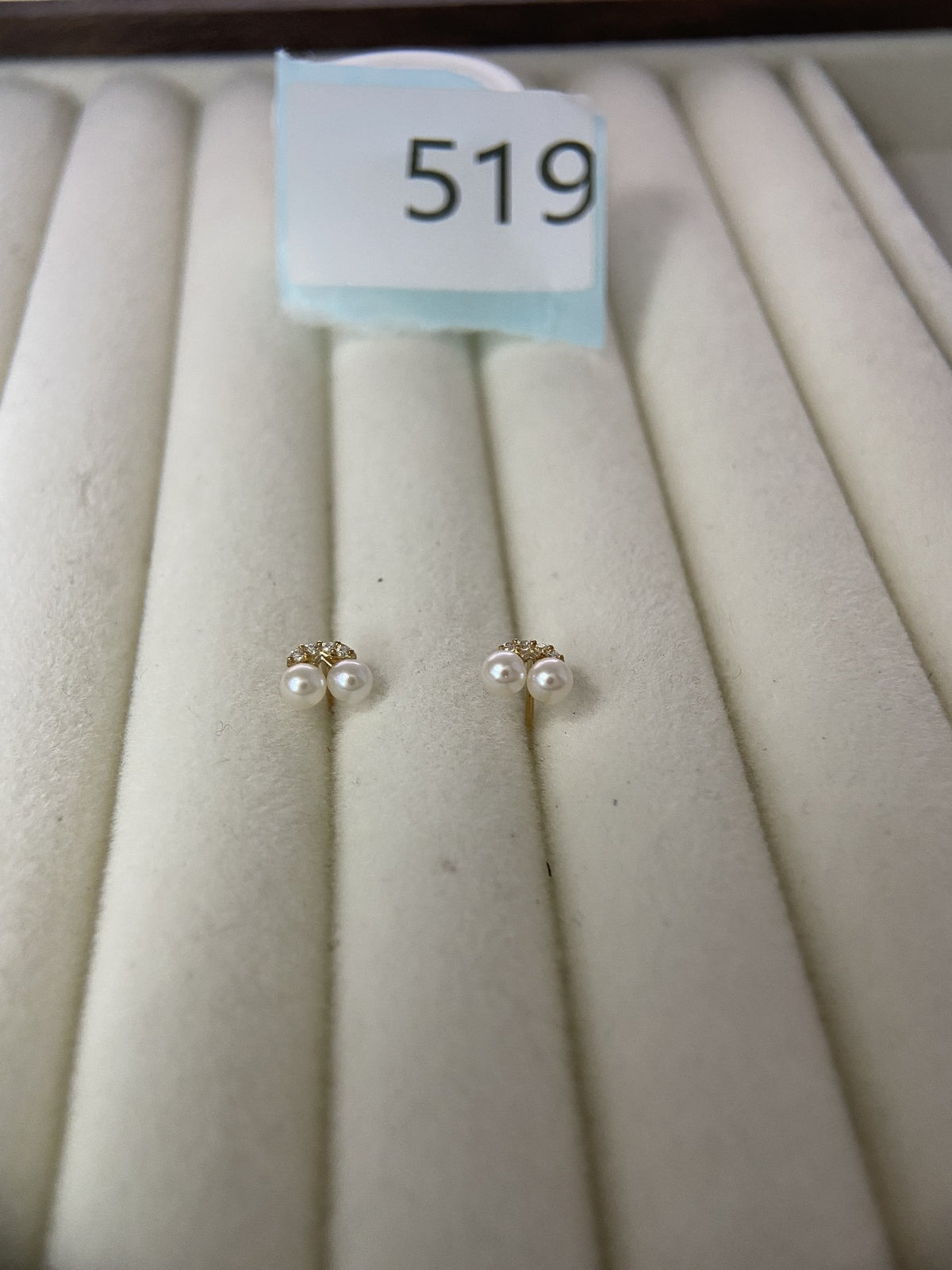 Actual product photo of 14K Solid Gold Pearl Crystal Cluster Stud Earrings, reference view 1