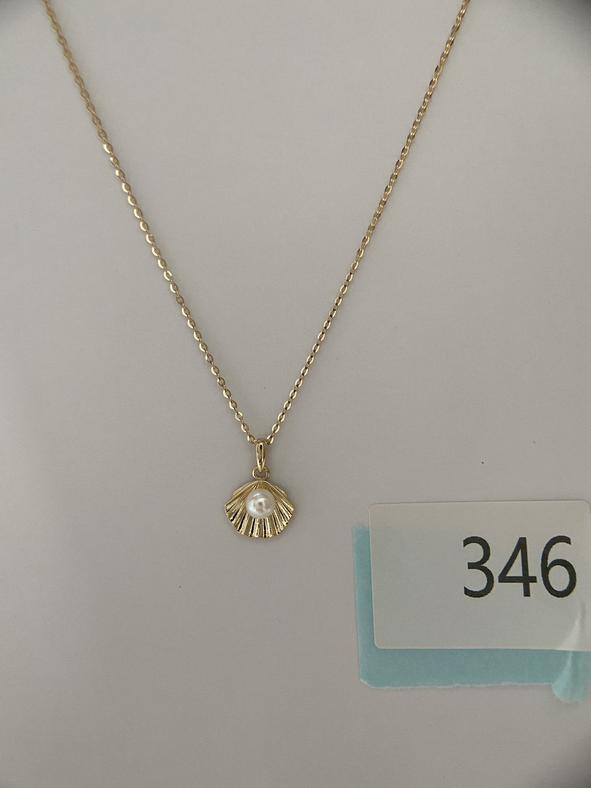 Actual product photo of 14K Solid Gold Pearl Scallop Shell Pendant, reference view 2