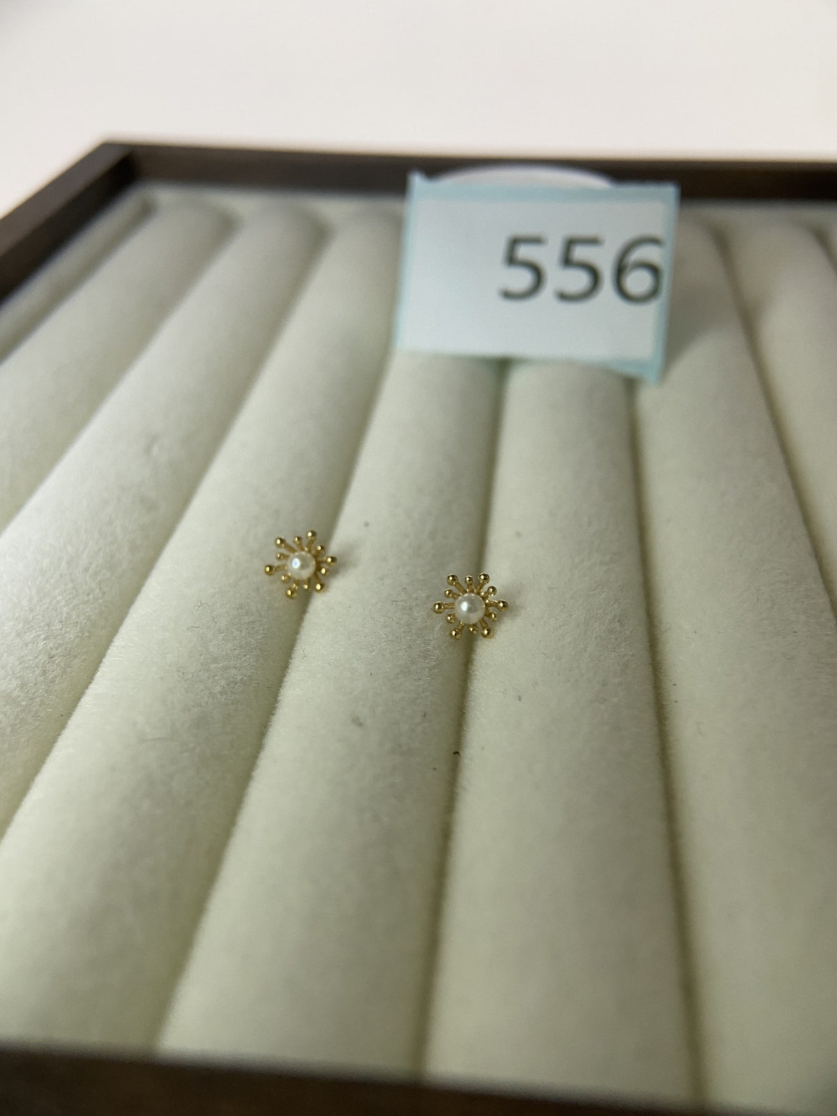 Actual product photo of 14K Solid Gold Pearl Sunburst Stud Earrings, reference view 1