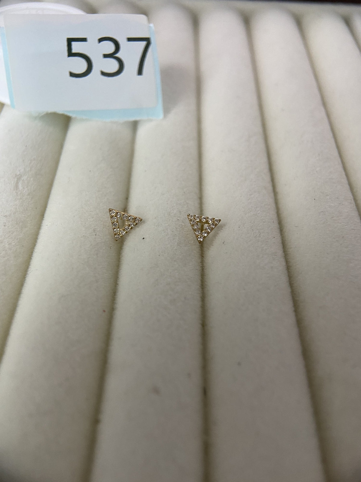 Actual product photo of 14K Solid Gold Pearl Triangle Stud Earrings, reference view 1