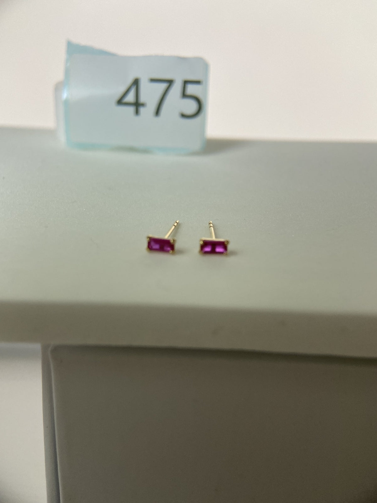 Actual product photo of 14K Solid Gold Pink Baguette Stud Earrings, reference view 1