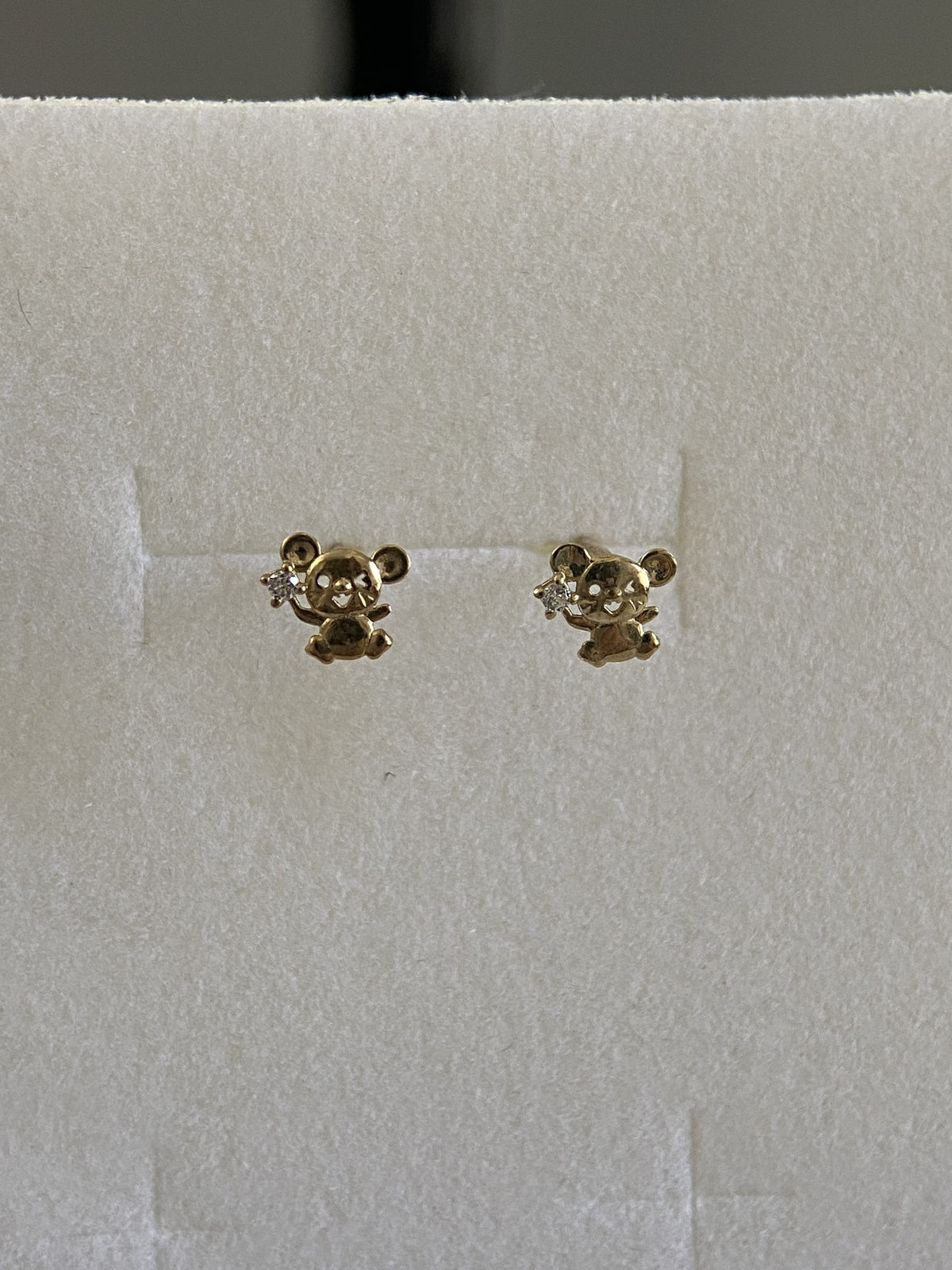 Actual product photo of 14K Solid Gold Playful Teddy Stud Earrings, reference view 1