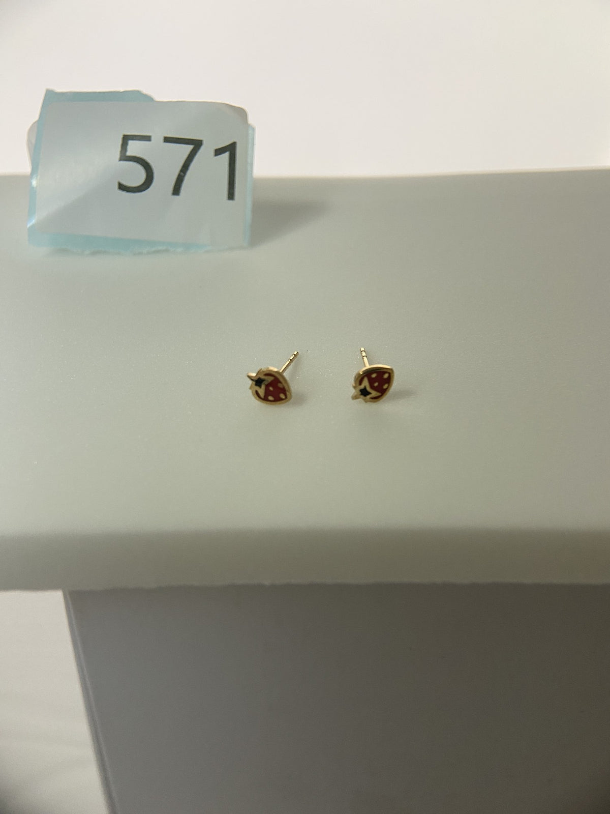 Actual product photo of 14K Solid Gold Red Strawberry Stud Earrings, reference view 1
