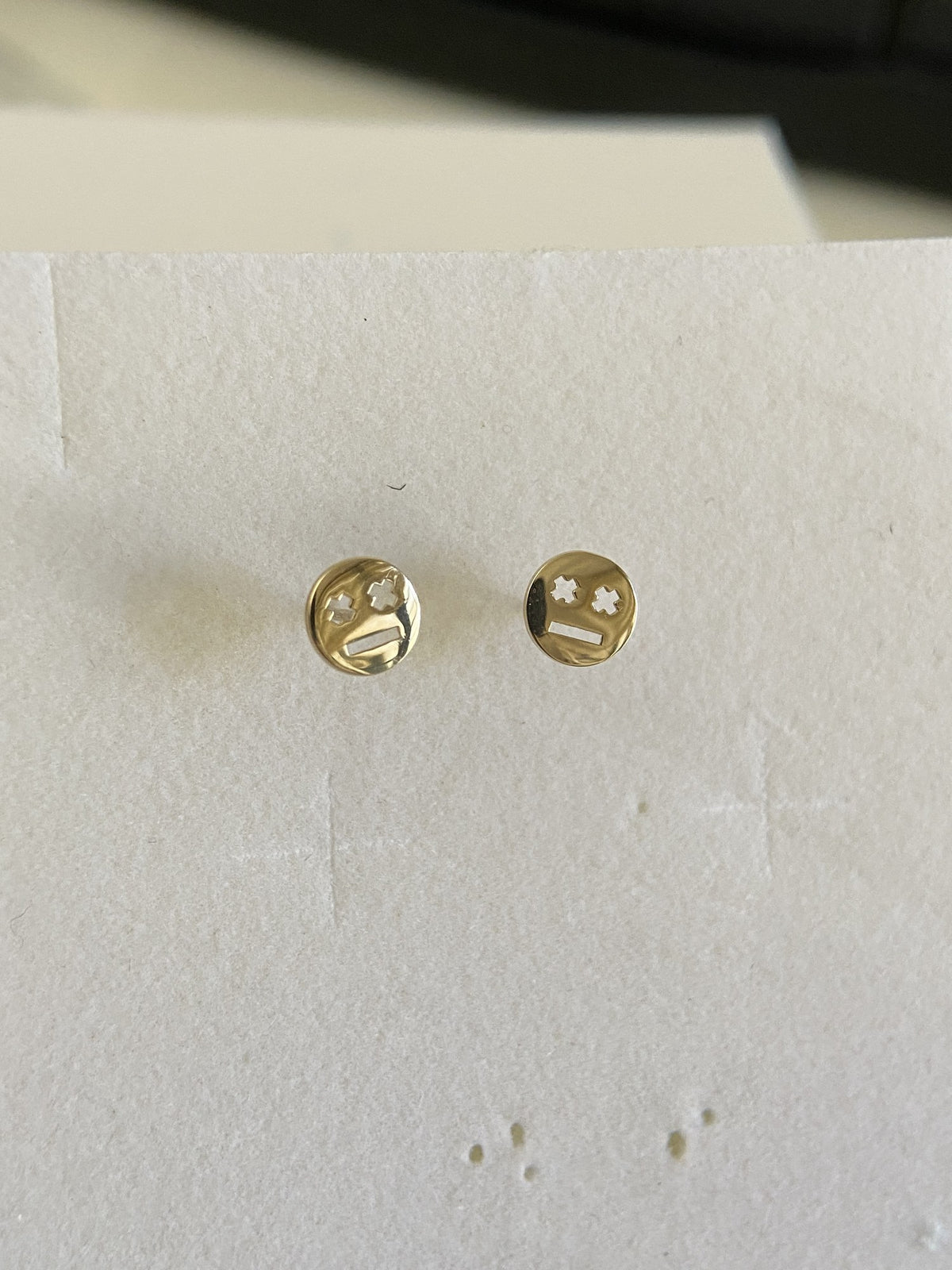 Actual product photo of 14K Solid Gold Robot Face Stud Earrings, reference view 1