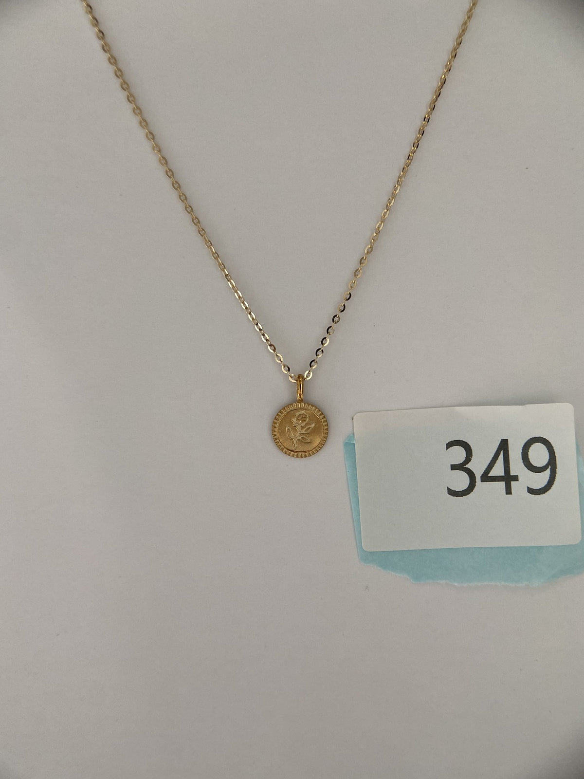 Actual product photo of 14K Solid Gold Rose Coin Pendant, reference view 2