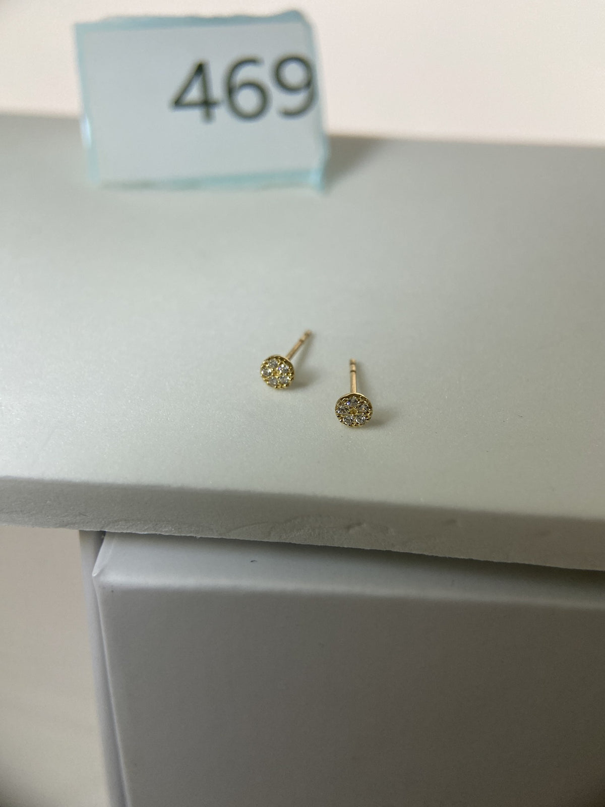 Actual product photo of 14K Solid Gold Round Crystal Halo Stud Earrings, reference view 1