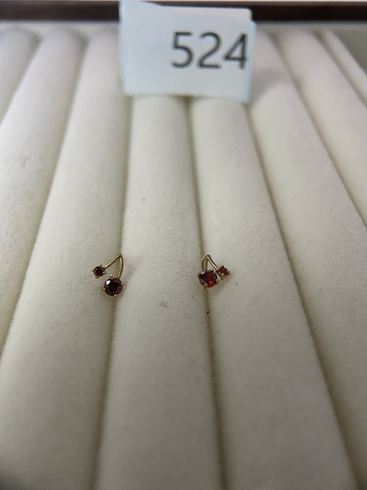 Actual product photo of 14K Solid Gold Ruby Cherry Stud Earrings, reference view 1