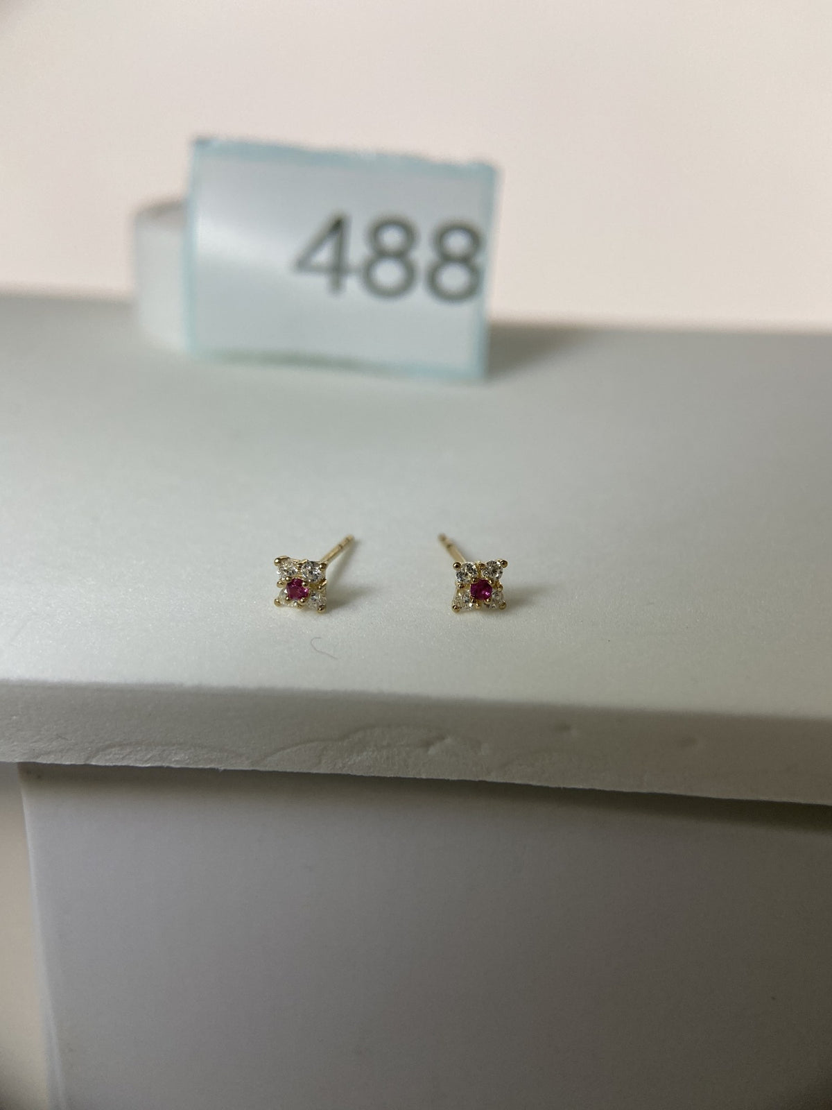Actual product photo of 14K Solid Gold Ruby Flower Cluster Stud Earrings, reference view 1