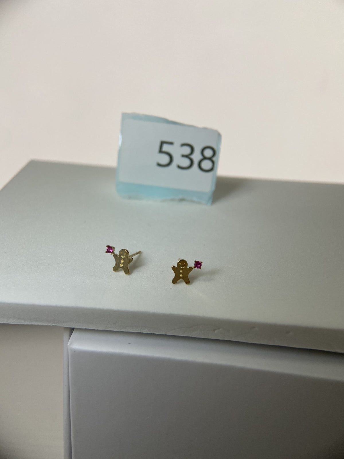 Actual product photo of 14K Solid Gold Ruby Gingerbread Stud Earrings, reference view 1
